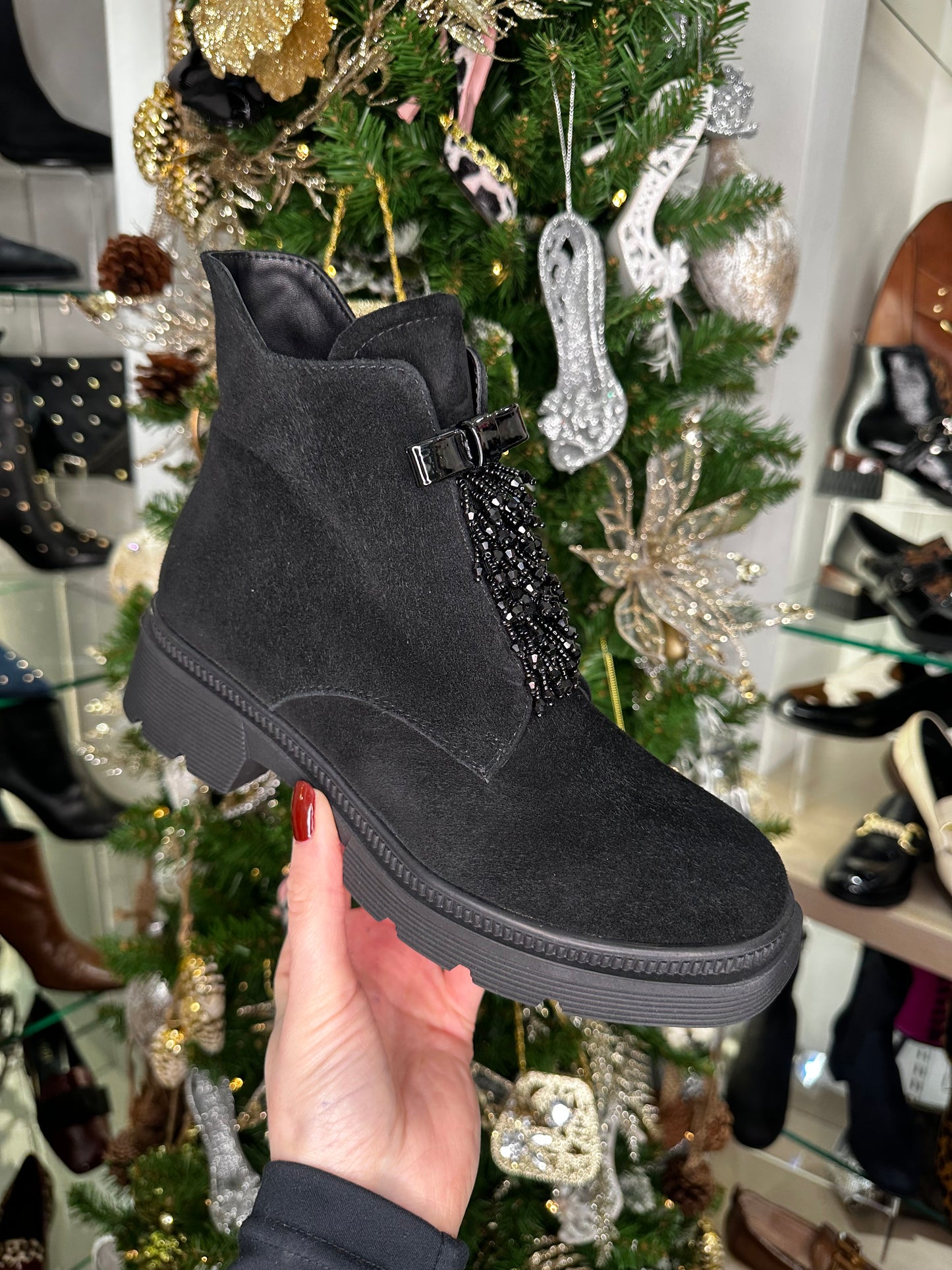 Loretta Vitale - Black Suede Embellished Chunky Sole Boot