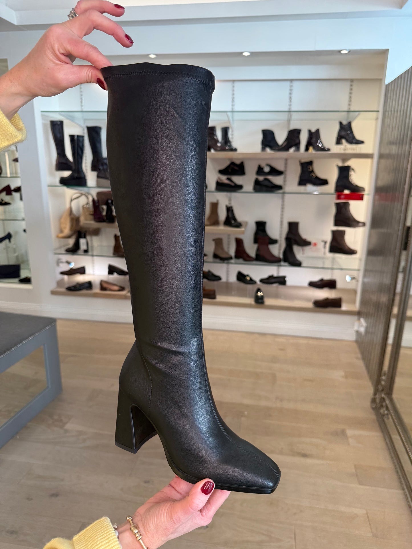 Pedro Anton - Black Long Leather Stretch Block Heel Boot