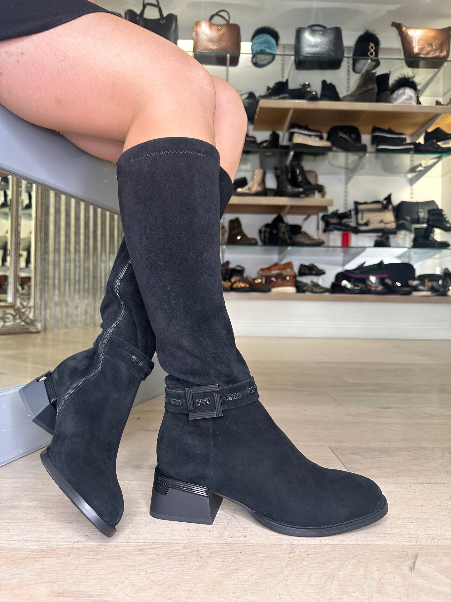 Loretta Vitale - Long Suede Black Boot With Small Block Heel