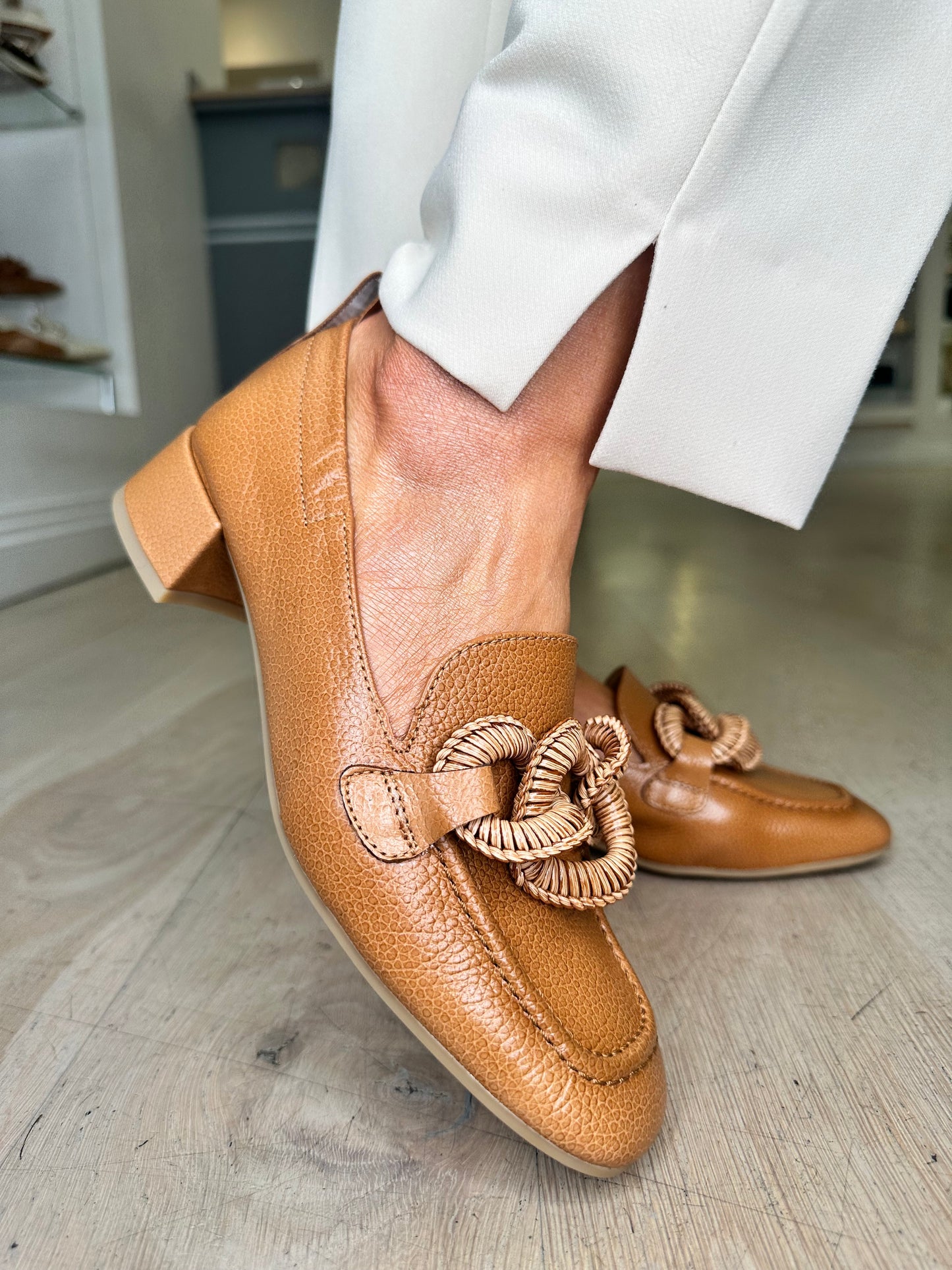 Hispanitas - Rich Tan Leather Loafer With Medium Heel