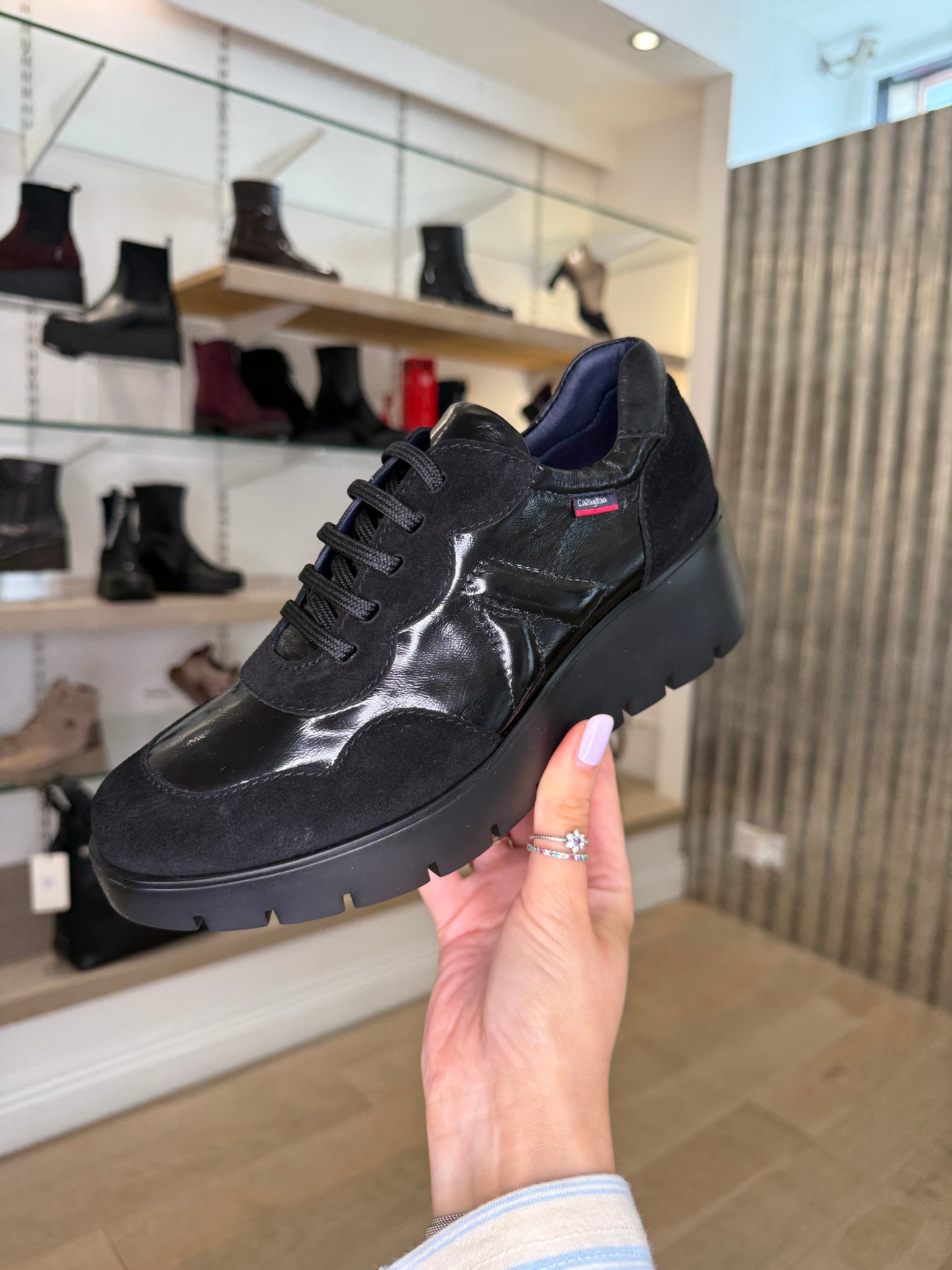 Callaghan - Black Patent & Suede Lace Up Trainer With Wedge Sole