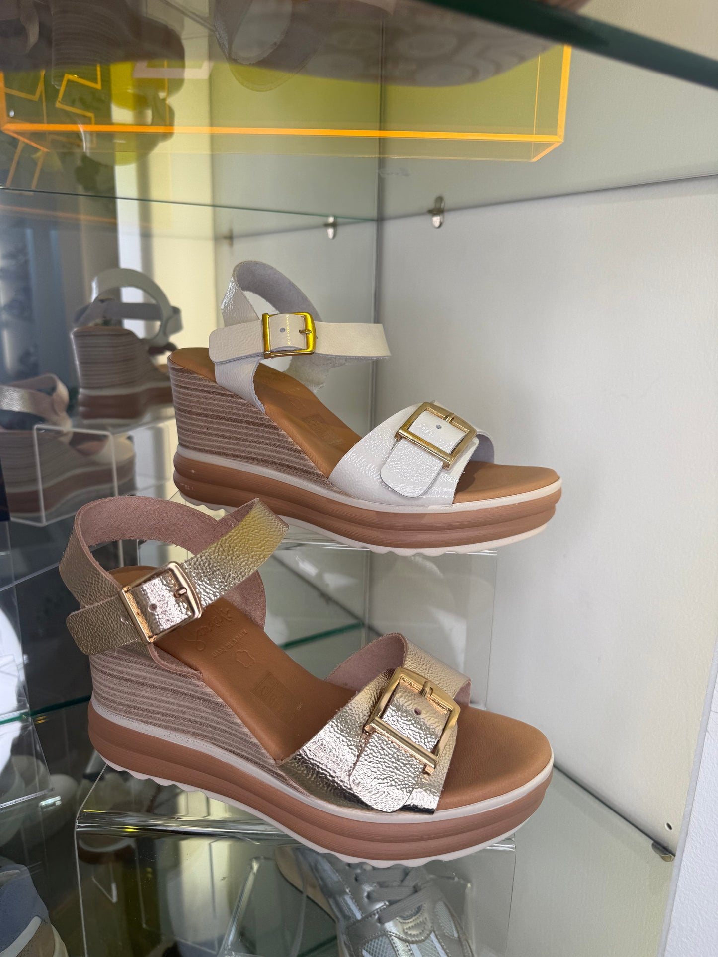 Oh My Sandals - Metallic Gold Flexy Patent Wedge Sandal