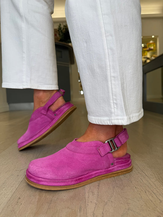 A.S.98 - Hot Pink Mule Skin Clog Mule With Velcro Backstrap