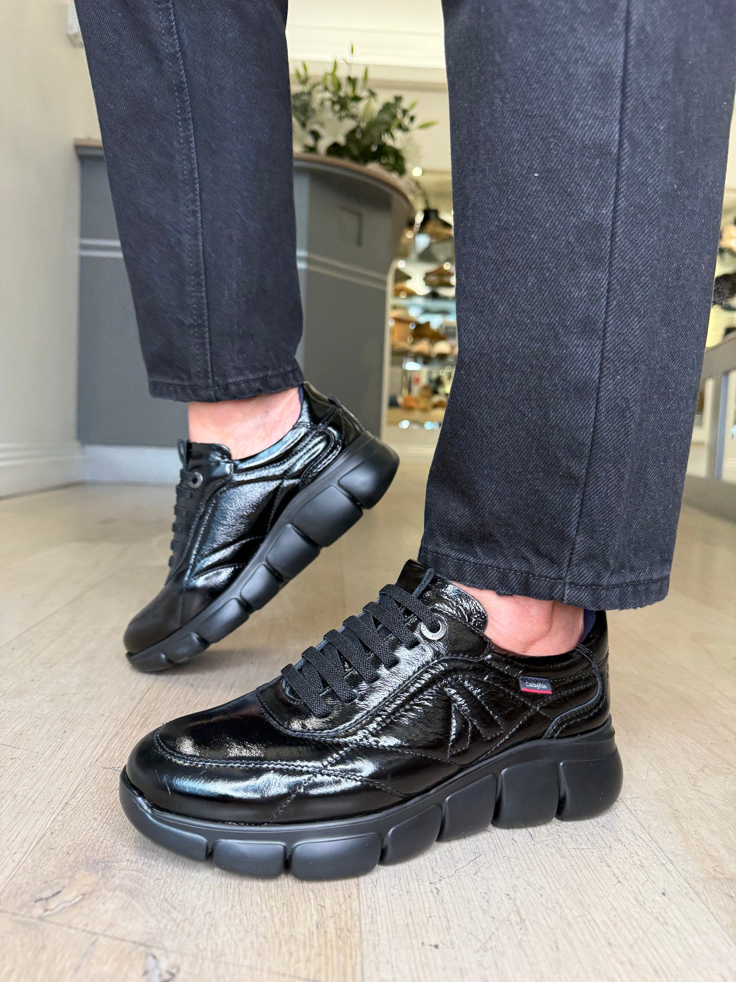 Callaghan - Black Flexy Padded Patent Leather With Chunky Sole