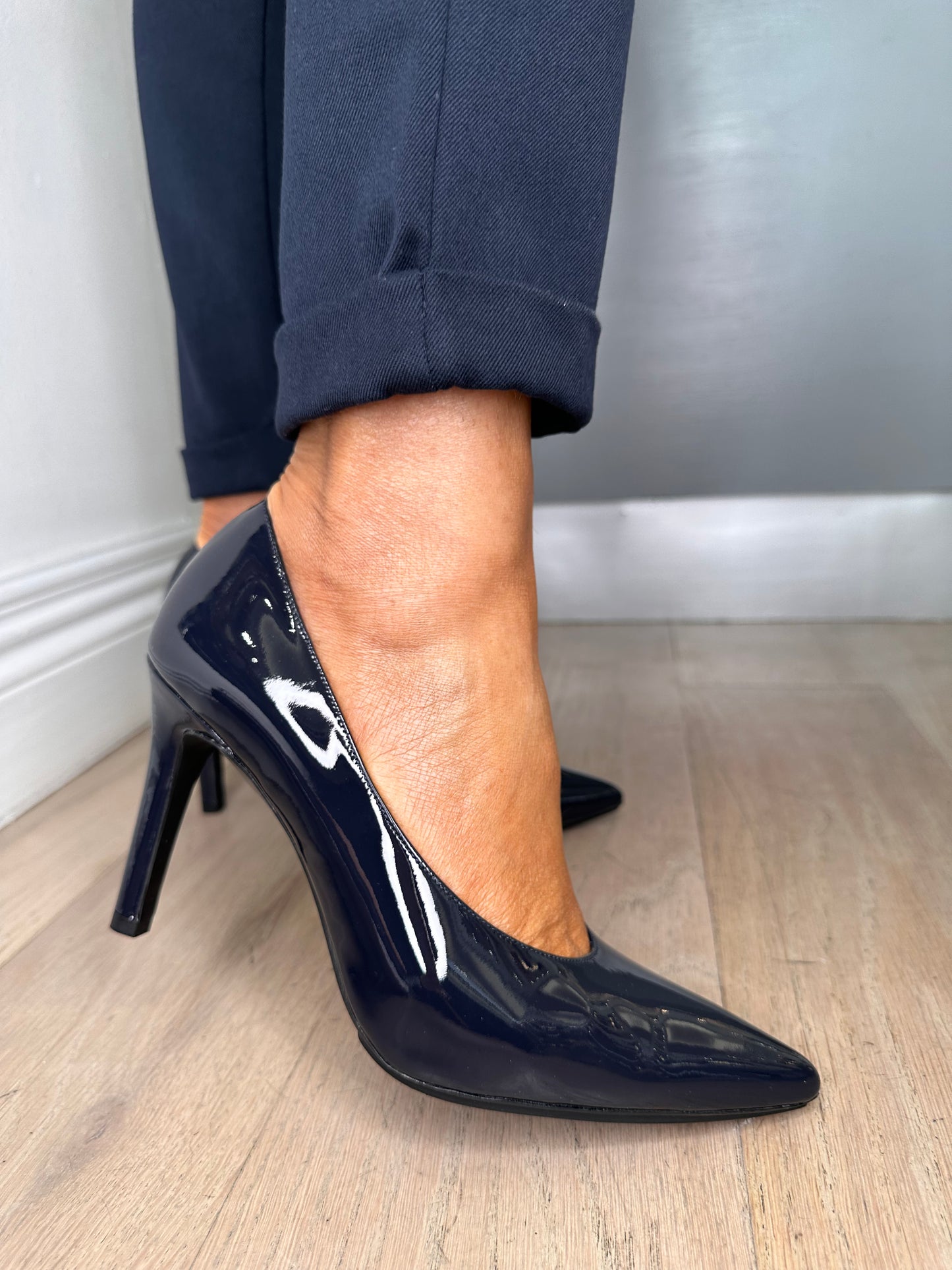 Lodi -Rinata Dark Navy Flexy Patent Pointy Toe Court