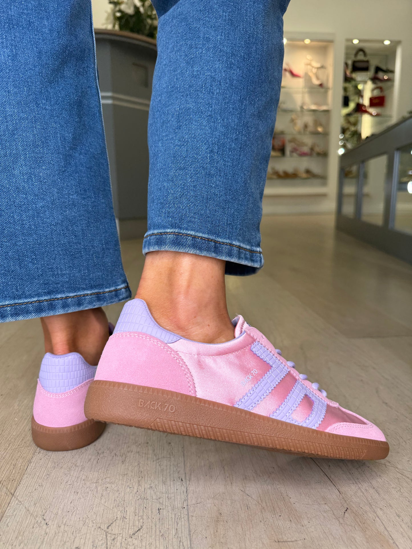 Back 70 - Candy Pink Satin/Suede Trainer With Lilac Trim