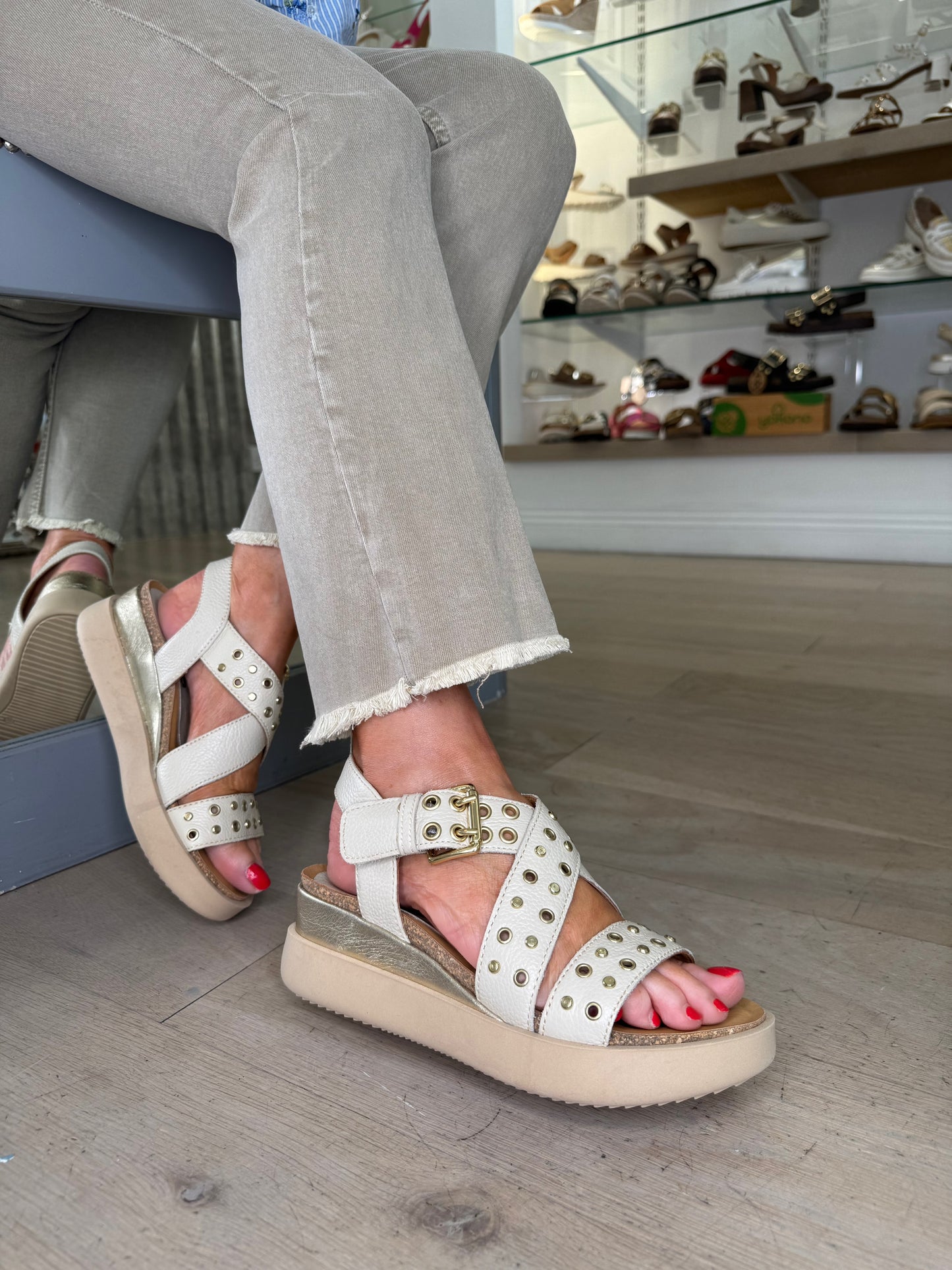 Mjus - Beige Studded Leather Flatform Sandals