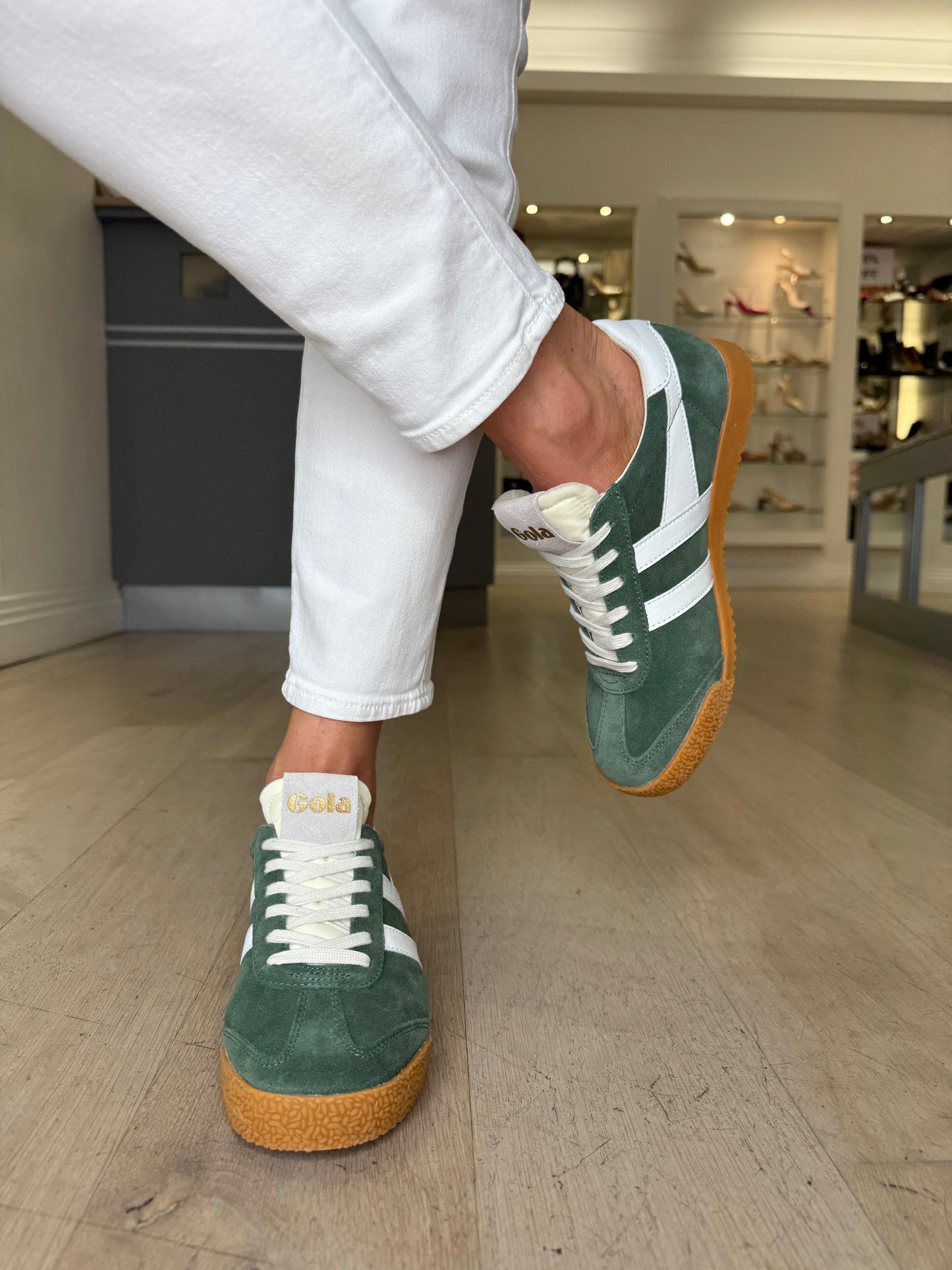 Gola - Elan Evergreen Suede Trainer With White Leather Trim