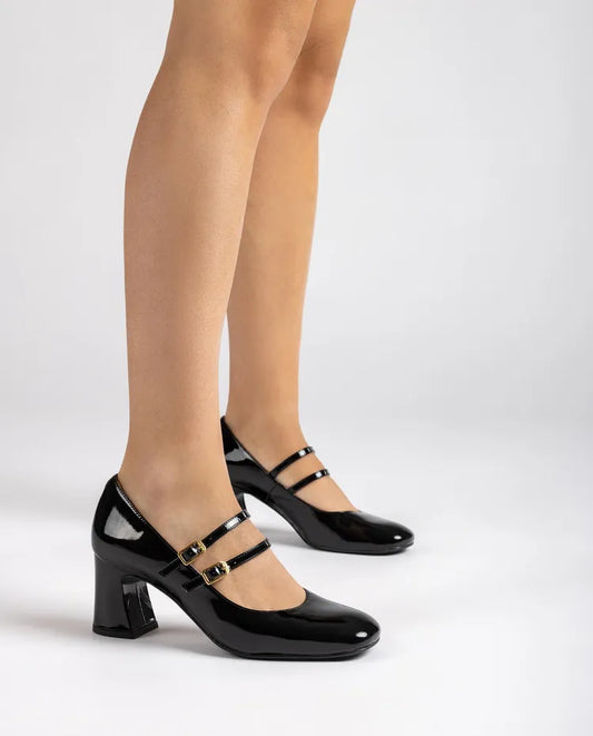 Unisa -  Black Patent Mary Jane Shoe With Double Strap