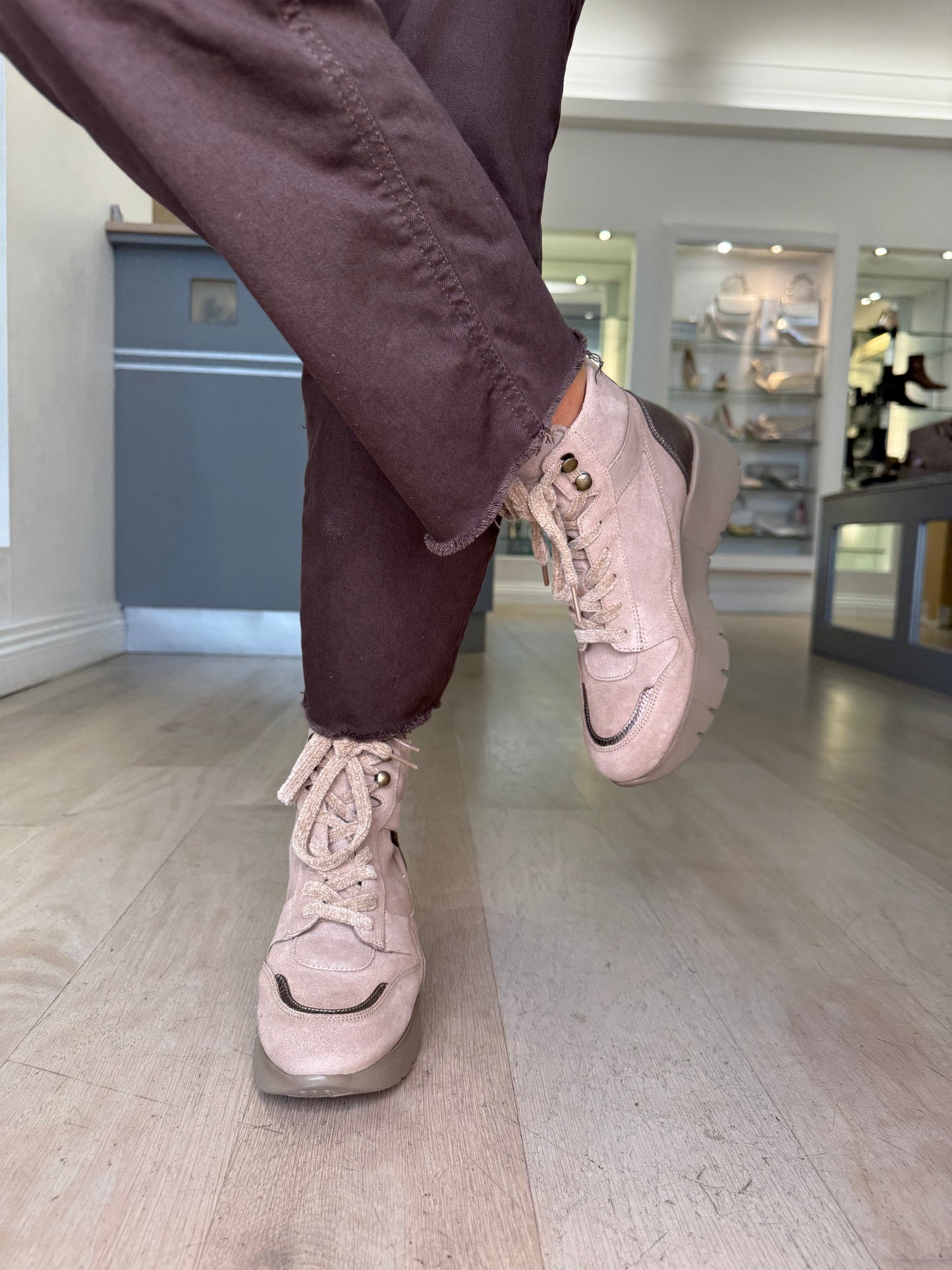 Hispanitas - Taupe Suede & Soft Bronze Mix Lace Up Sporty Boot