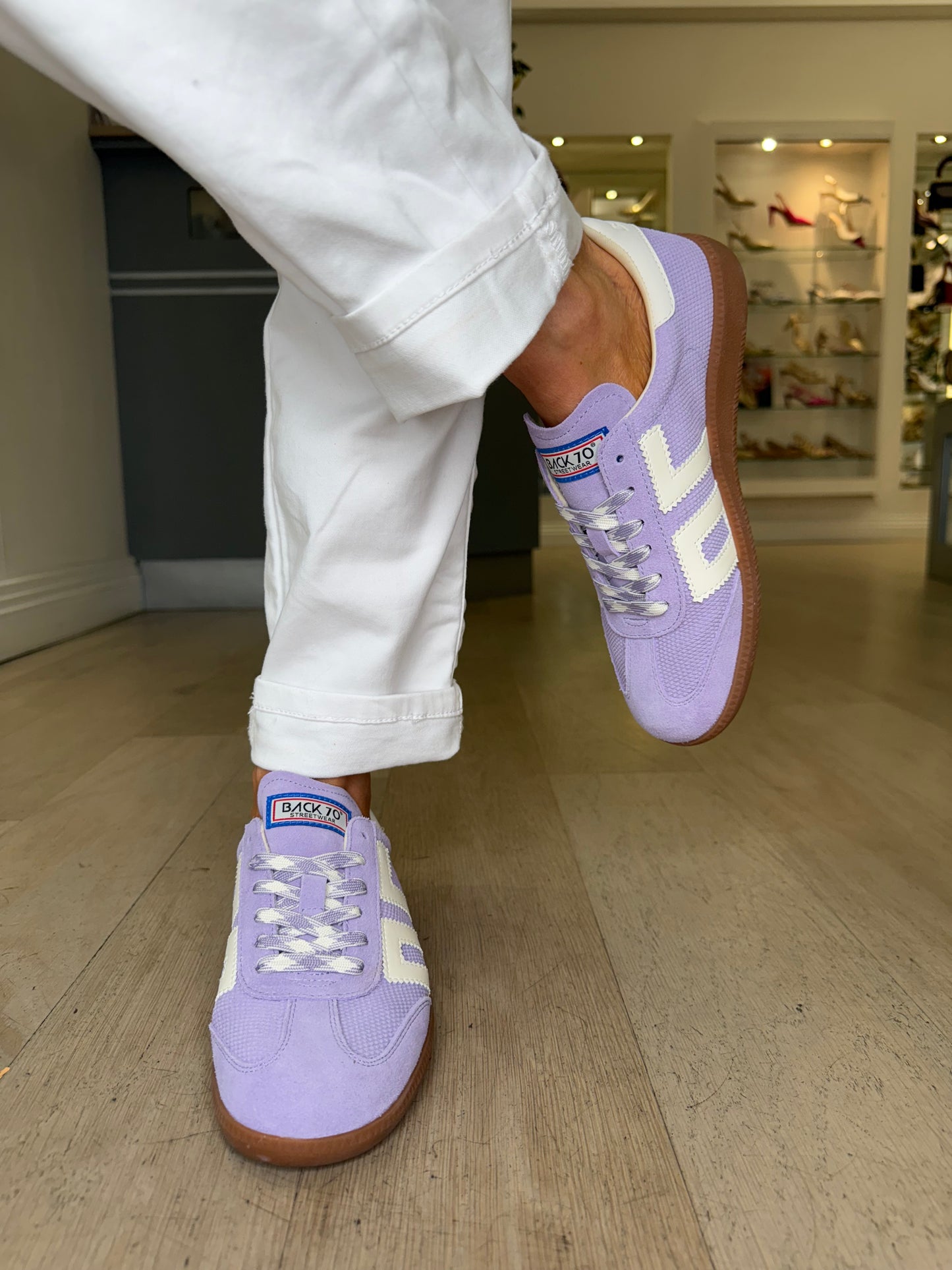 Back 70 -Lavender Suede Trainer With White Leather Trim