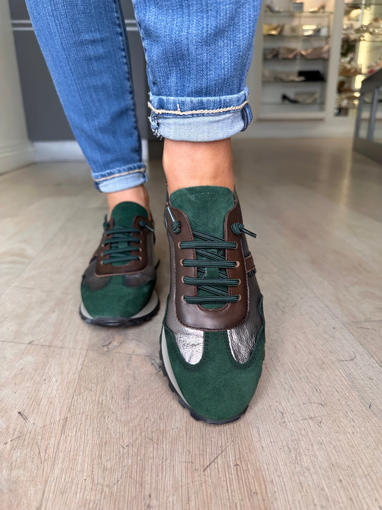 Hispanitas -Forest Green Suede Mix Pull On Trainer