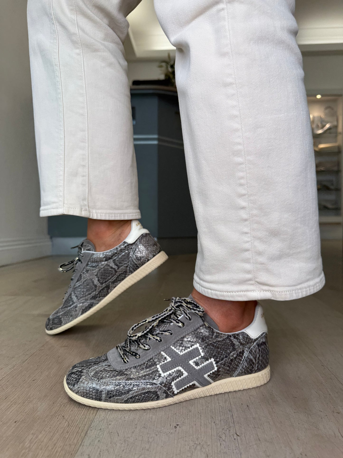 Another Trend - Stone & Grey Mix Snake Print Trainer