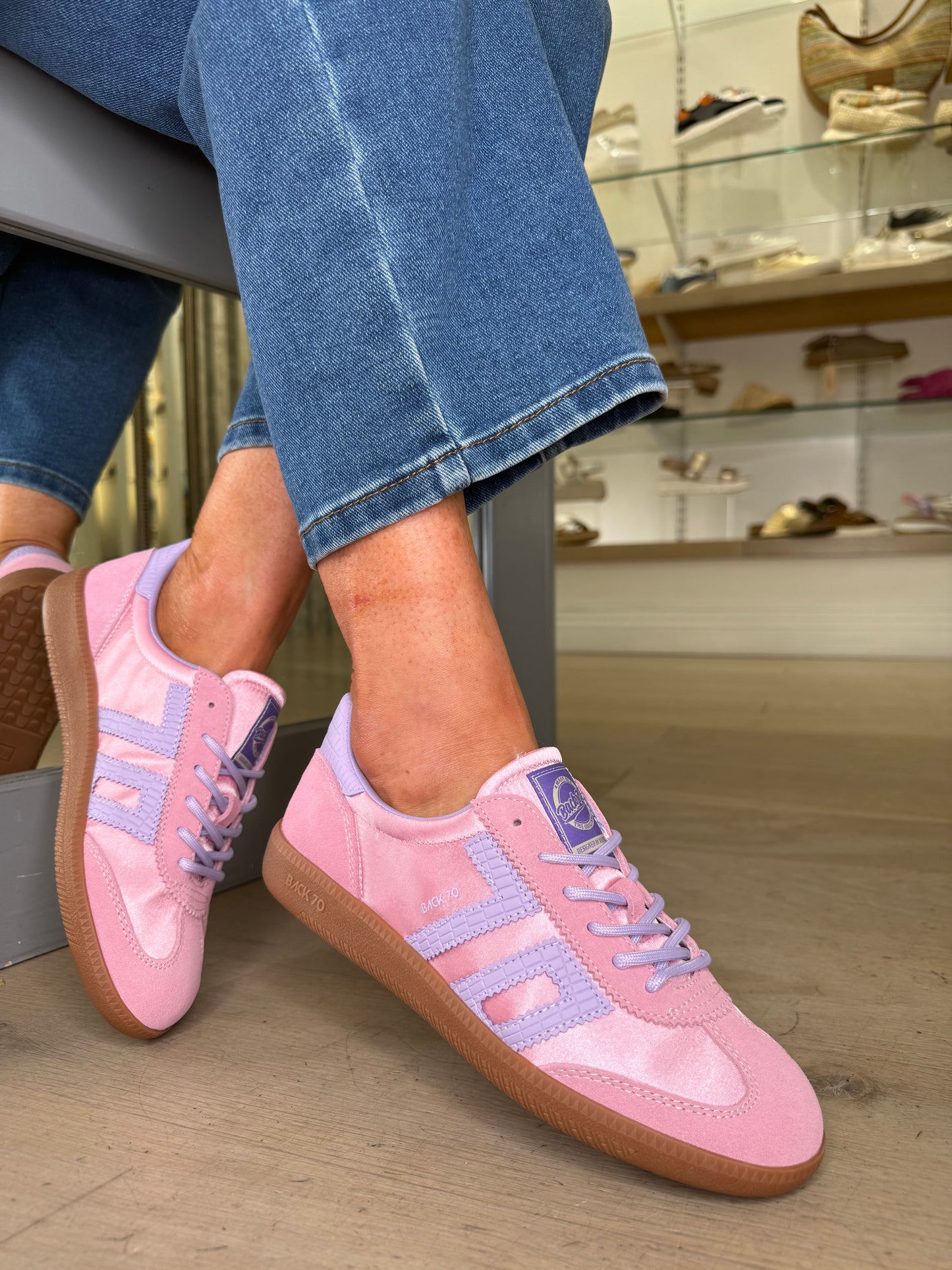 Back 70 - Candy Pink Satin/Suede Trainer With Lilac Trim