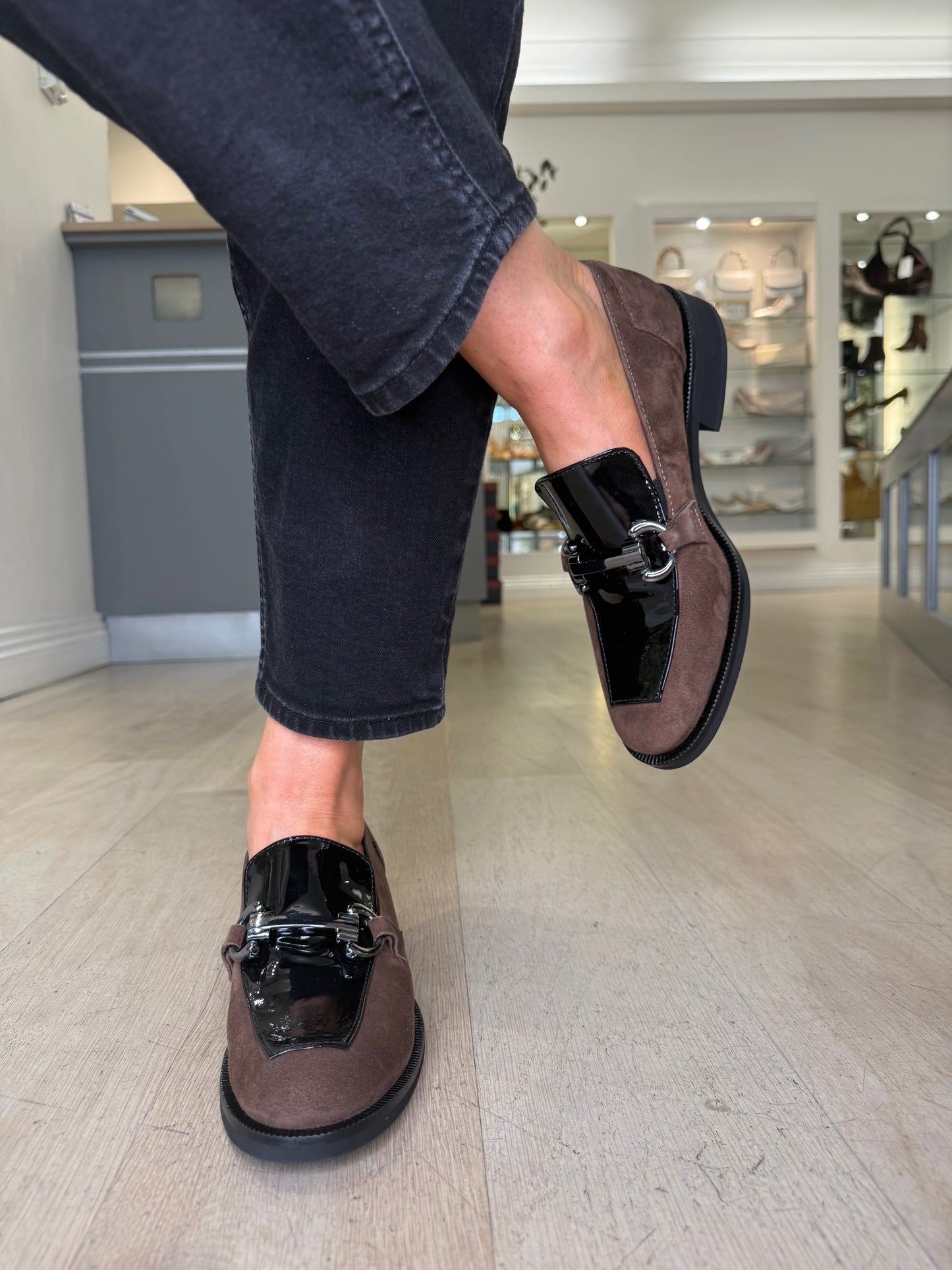 Marco Moreo - Brown Suede & Black Patent Slip On Loafer