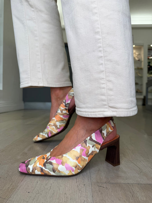 Hispanitas -Multi Coloured Leather Sling Back Shoe With Block Heel