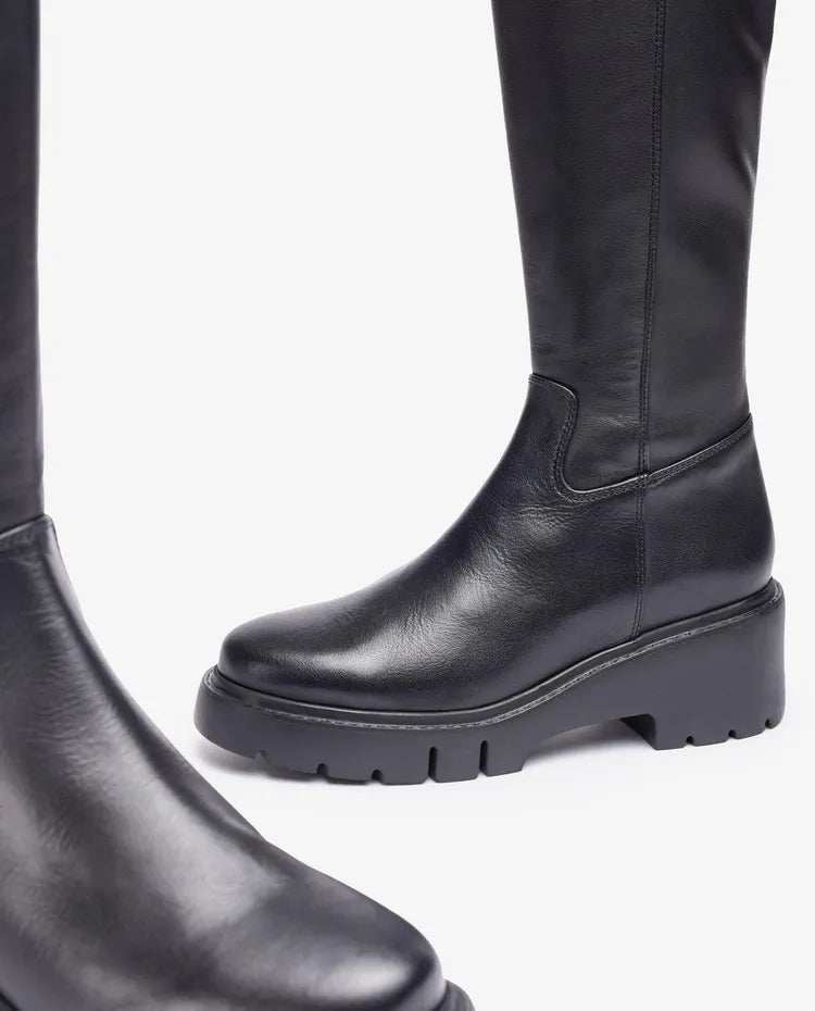 Unisa -  Long Black Leather Chunky Boot