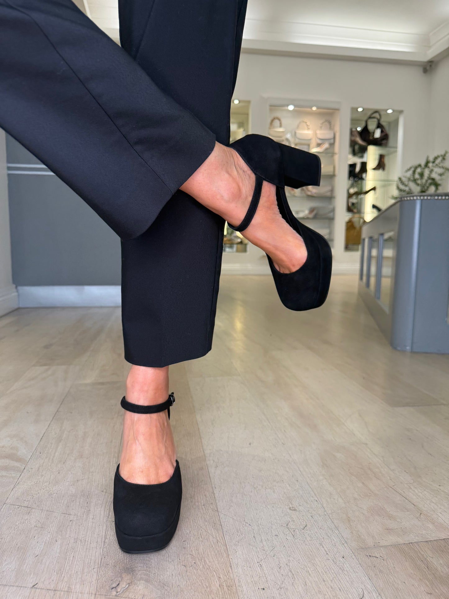 Marco Moreo - Nicole Black Suede Block Heel Mary Jane Shoe