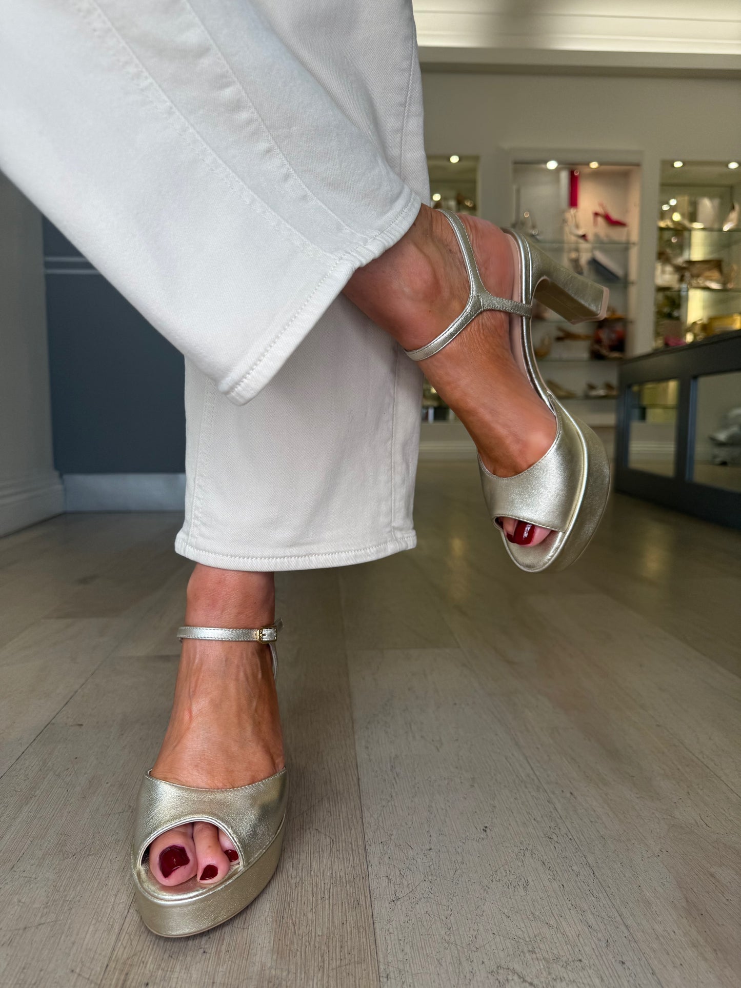 Unisa - Soft Metallic Gold Block Heel Sandal With Platform Sole
