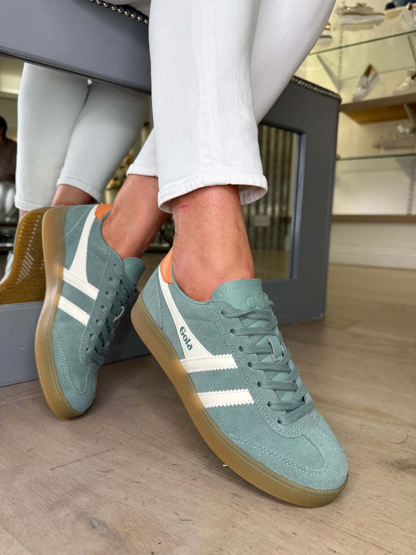 Gola - Viper Soft Green Trainer With White Leather & Orange Trim