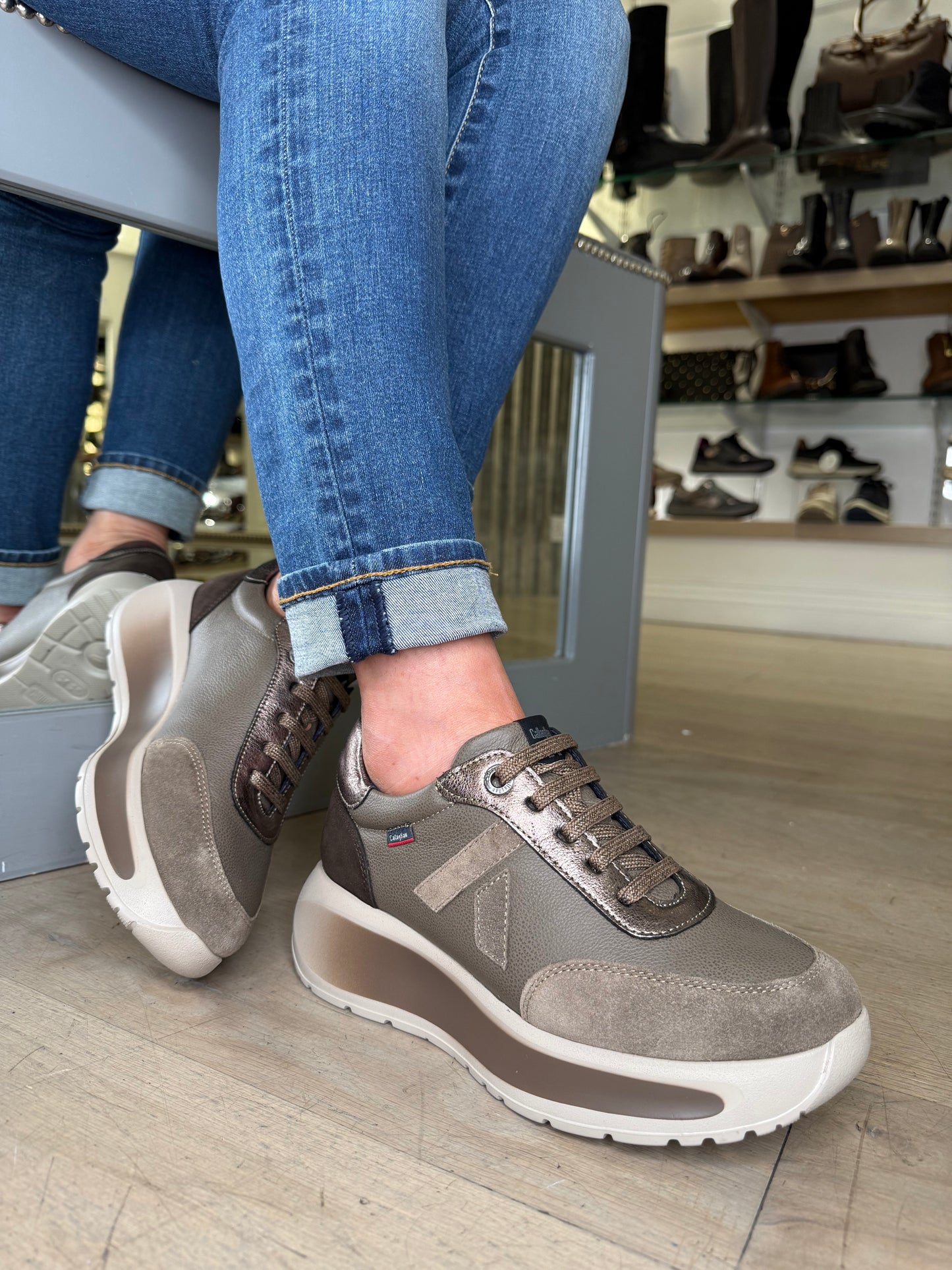 Callaghan - Brown Mix Lace Up Chunky Sole Trainer