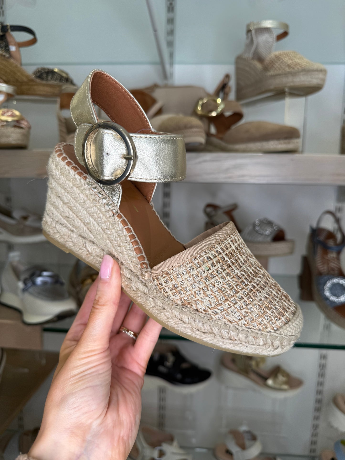 Viguera - Gold Mix Espadrille Closed Toe Medium Wedge