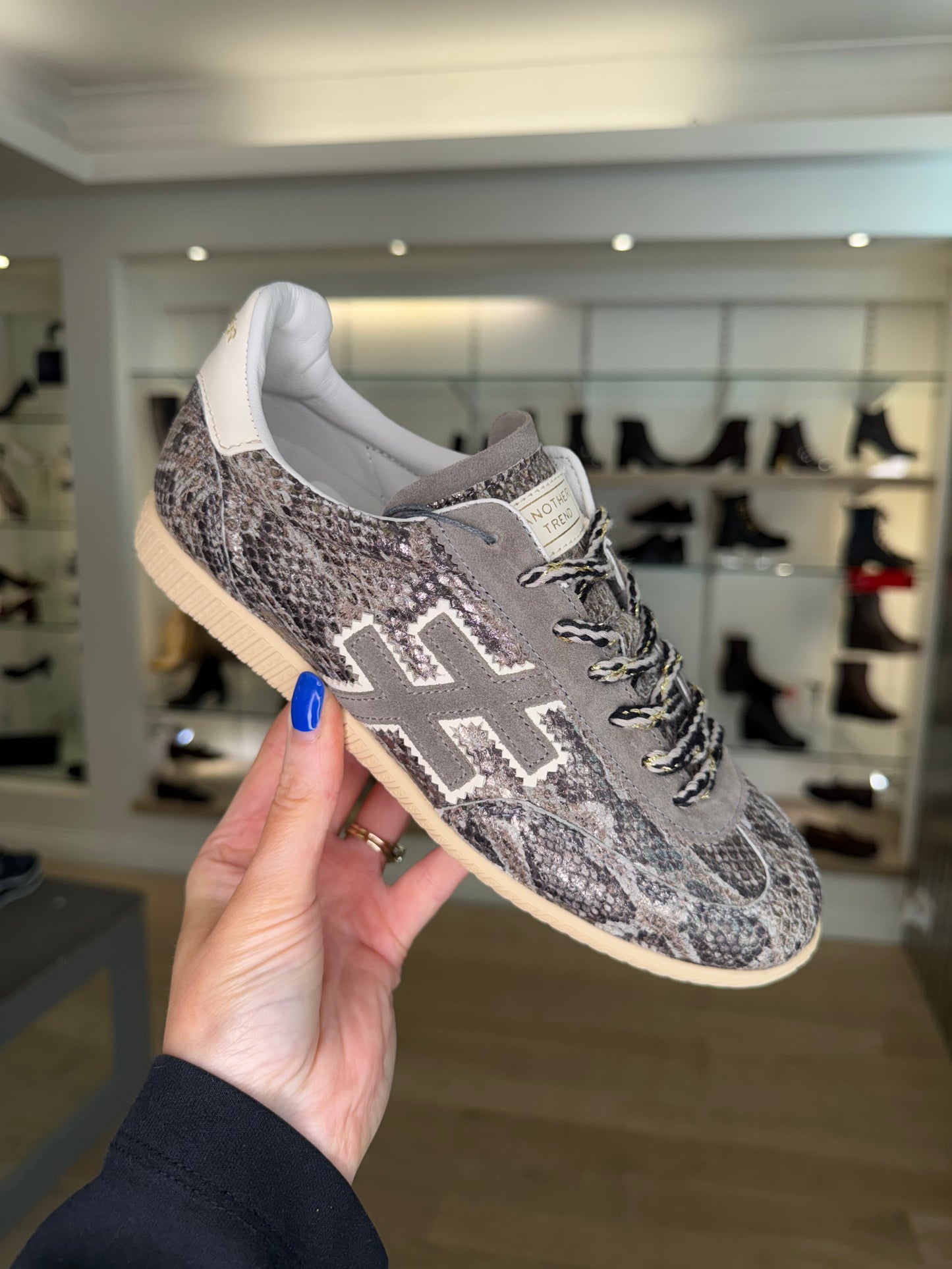 Another Trend - Stone & Grey Mix Snake Print Trainer