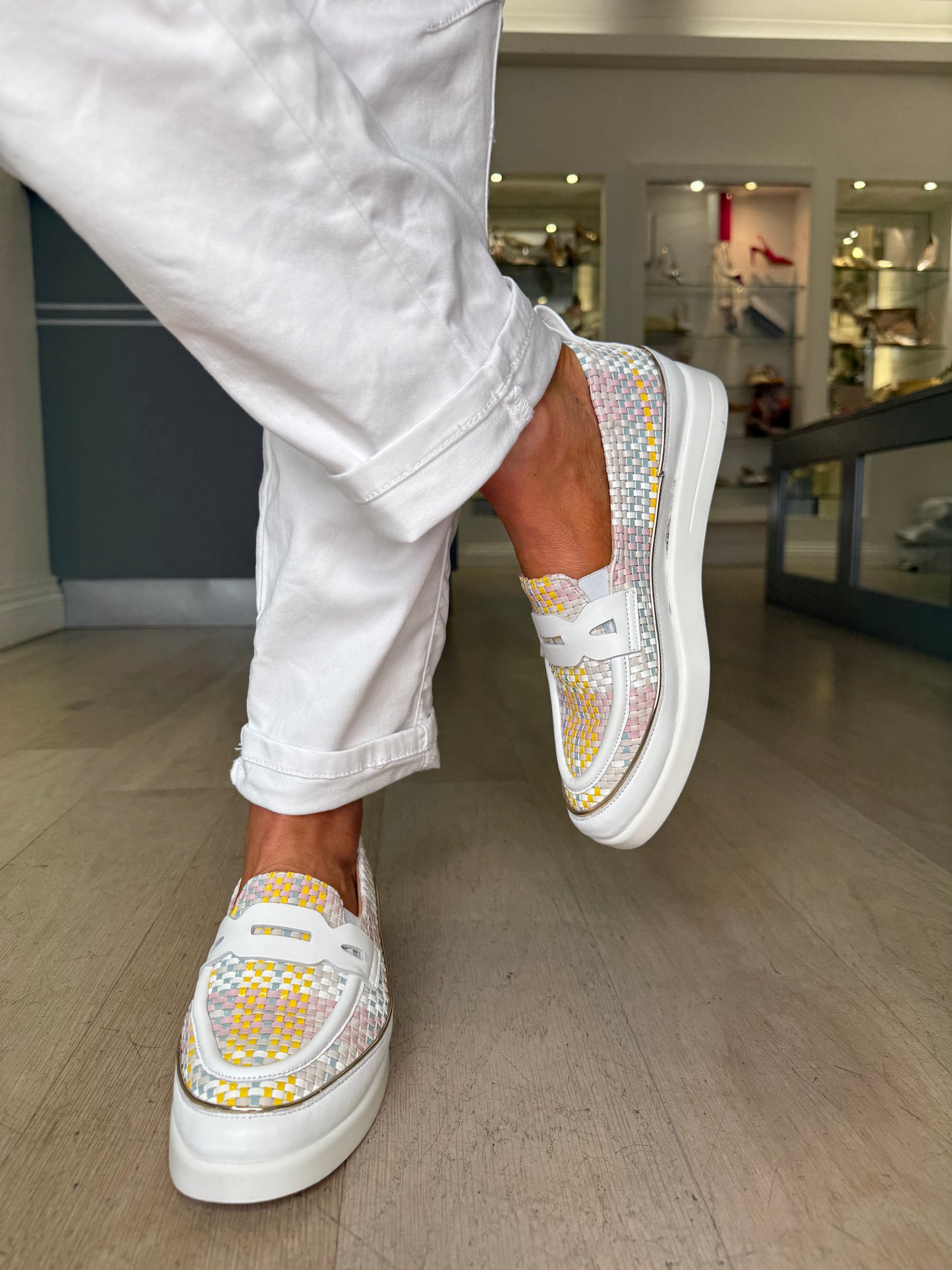 XSA - White Multi Mix Woven Leather Slip On Loafer