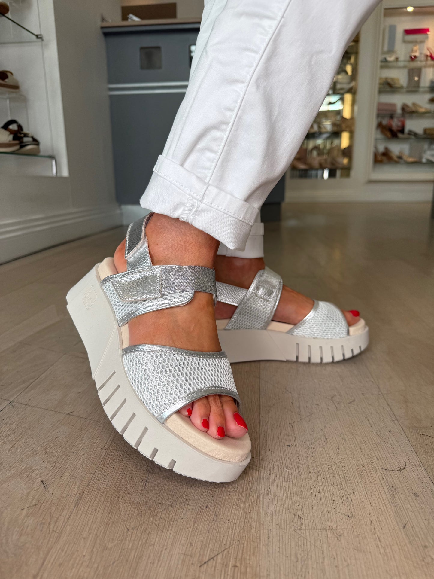 Jose Saenz - White Mesh/ Silver Metallic Chunky Sole Sandal