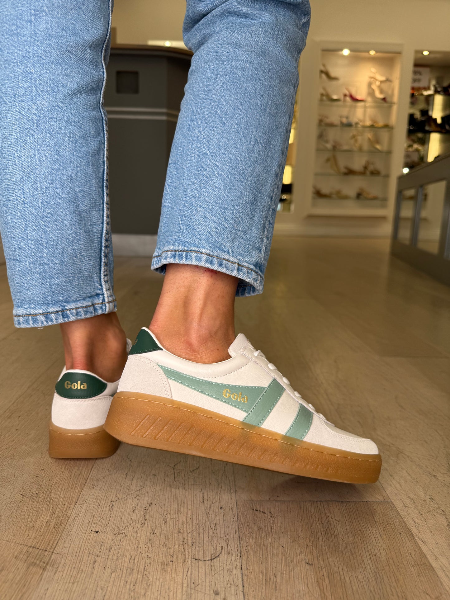 Gola - Grandslam White Leather Trainer With Green Trim