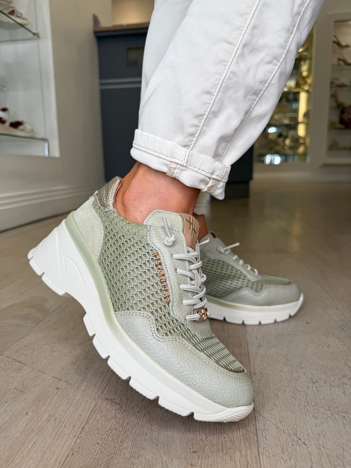 Hispanitas - Soft Green Leather Trainer With Bronze Trim