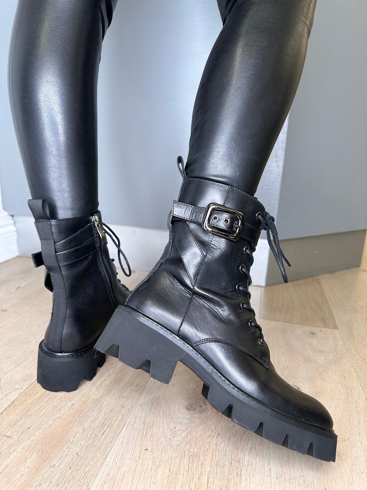 Lodi Love-  Black Leather Biker Style Boot