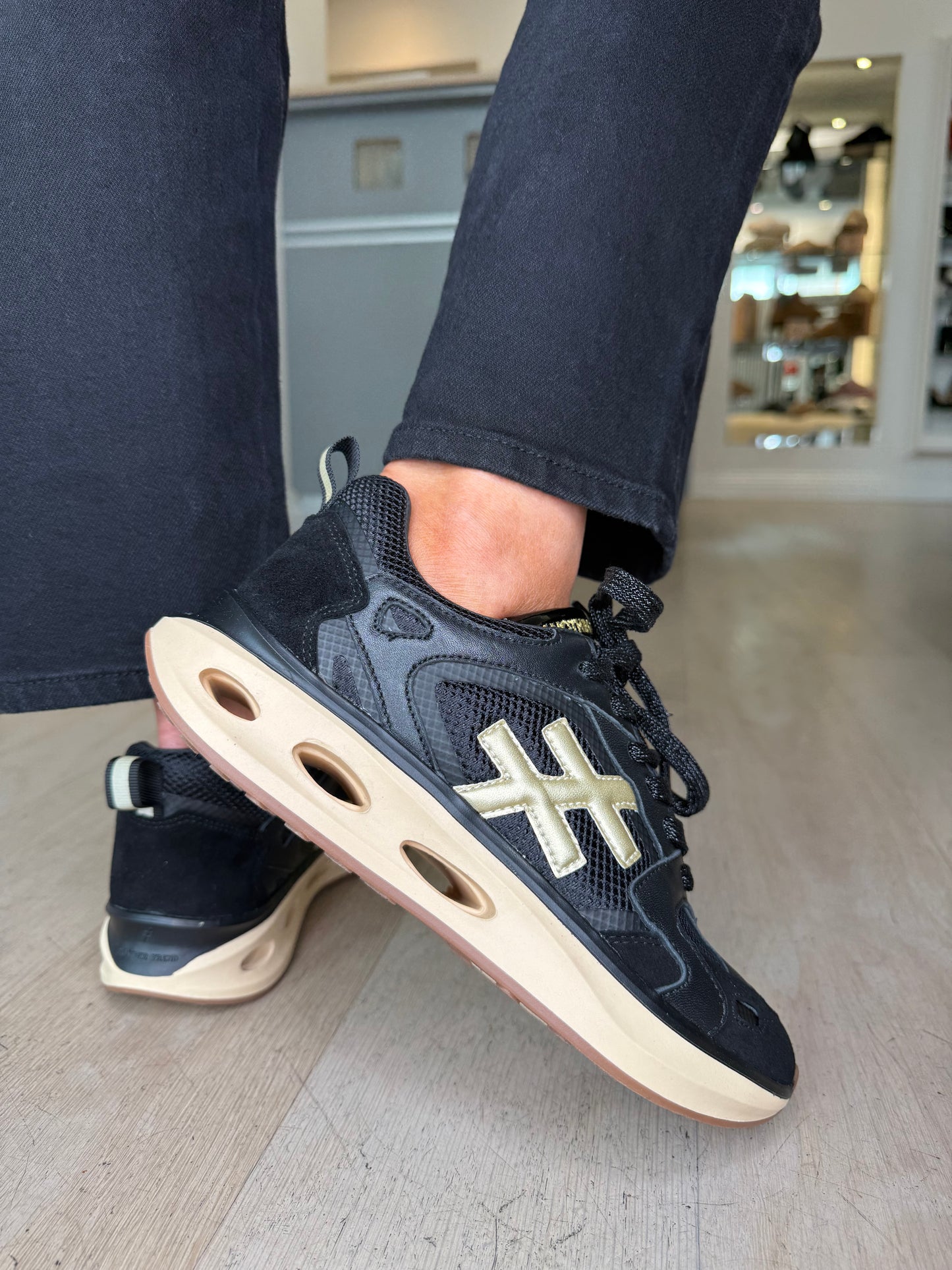Another Trend - Black & Gold Mix Sporty Sole Trainer