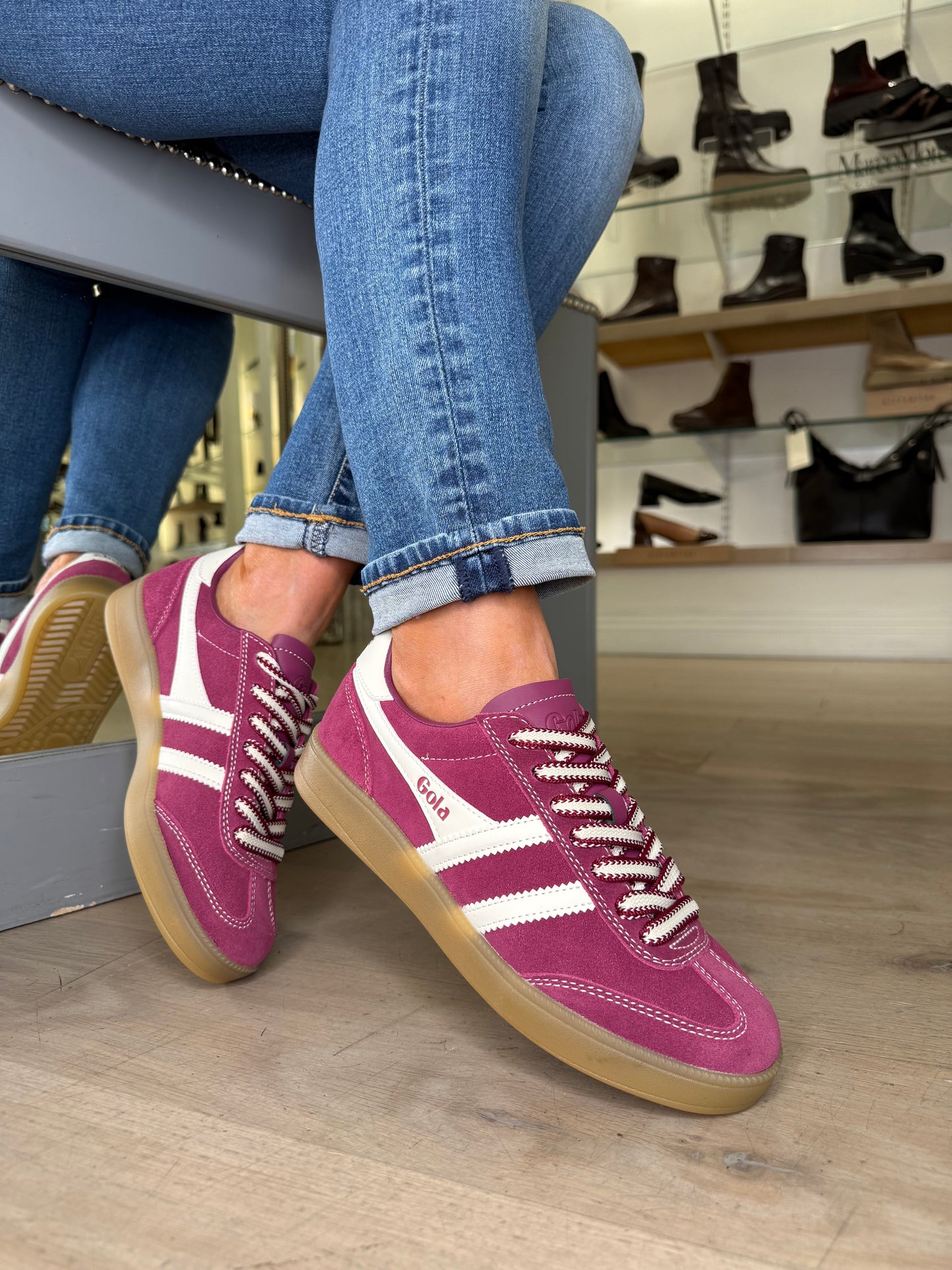 Gola - Viper Pink Suede Trainer With White Leather Trim