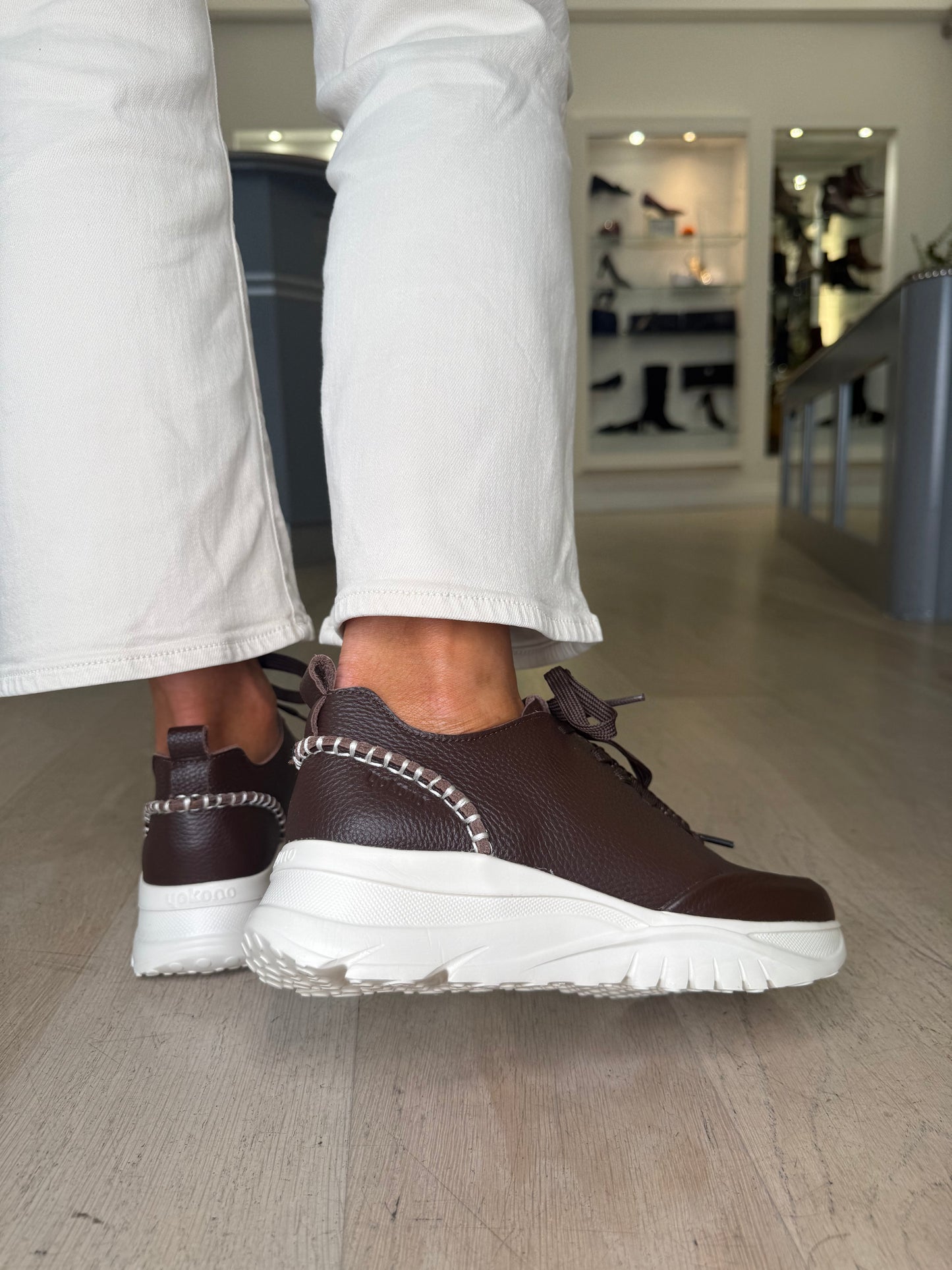 Yokono - Dark Brown Nappa Leather Lace Up Trainer