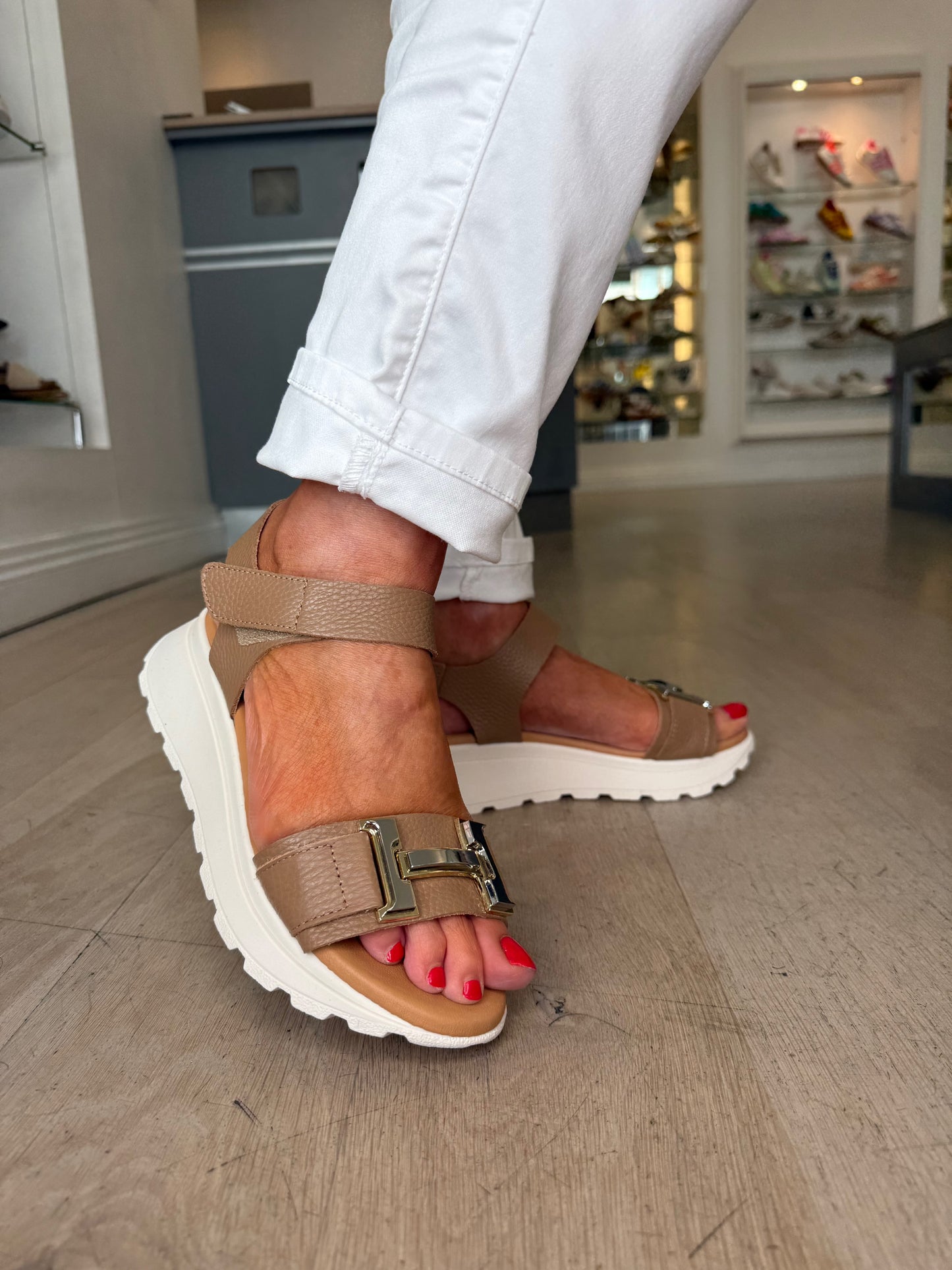 Oh My Sandals - Soft Brown Sporty Sole Sandal With Gold/Silver Trim