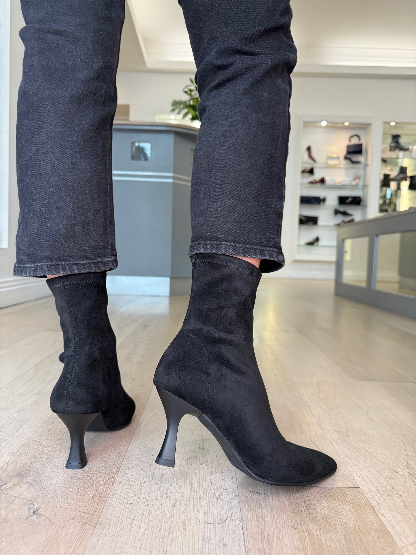 Miss Elastic - Black Suede Short Sock Boot