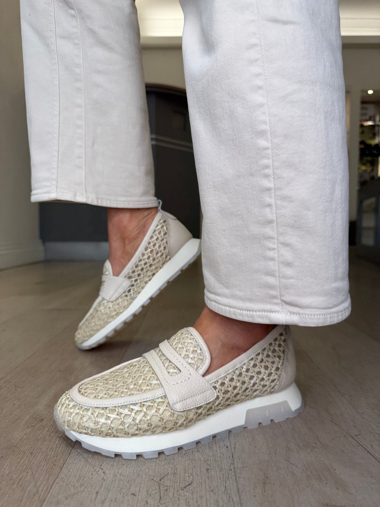 Hispanitas - Rich Cream Hessian Mesh Sporty Slip On Shoe