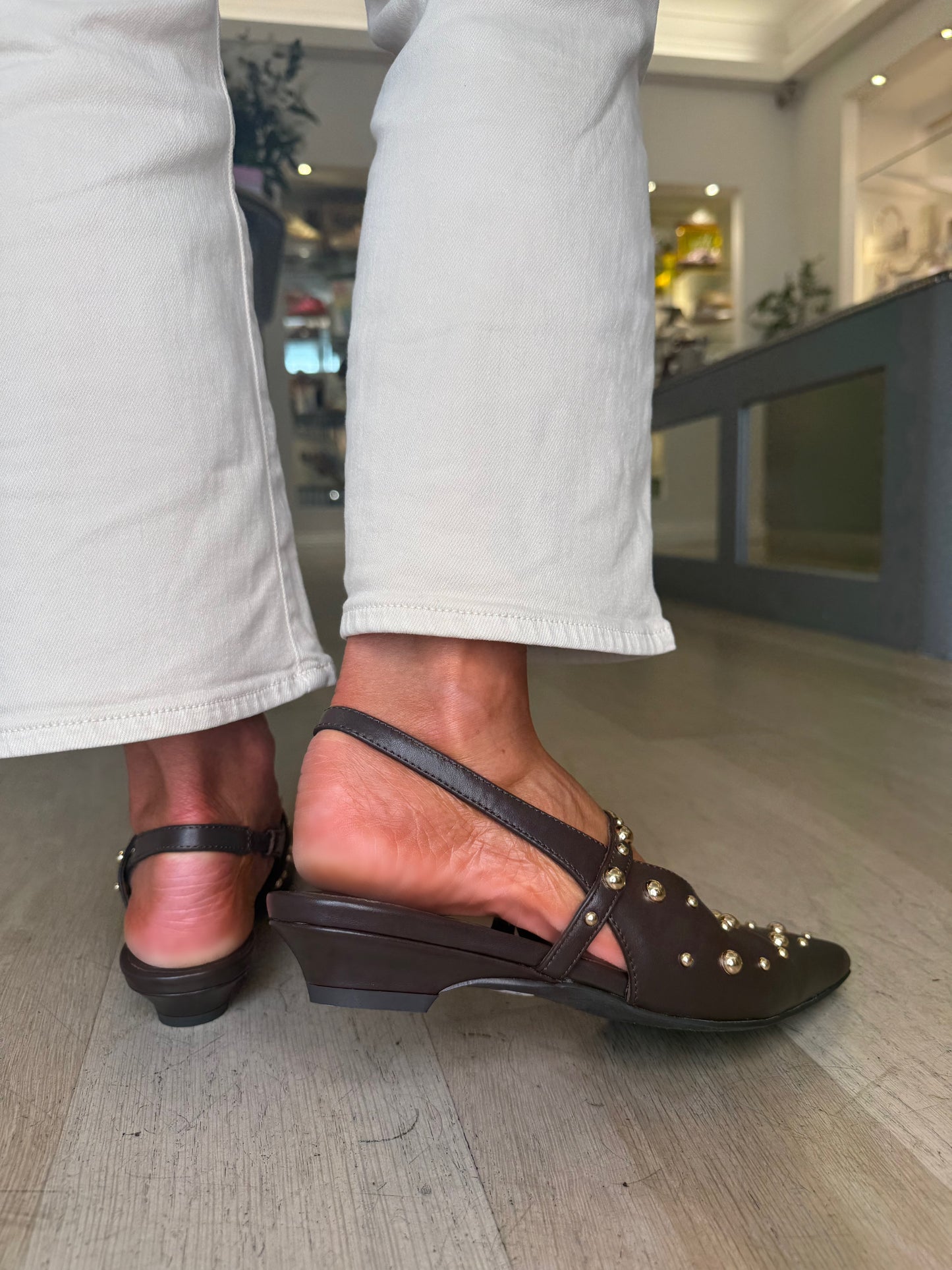 Pedro Anton (By Marian) - Dark Brown Gold Stud Sling Back