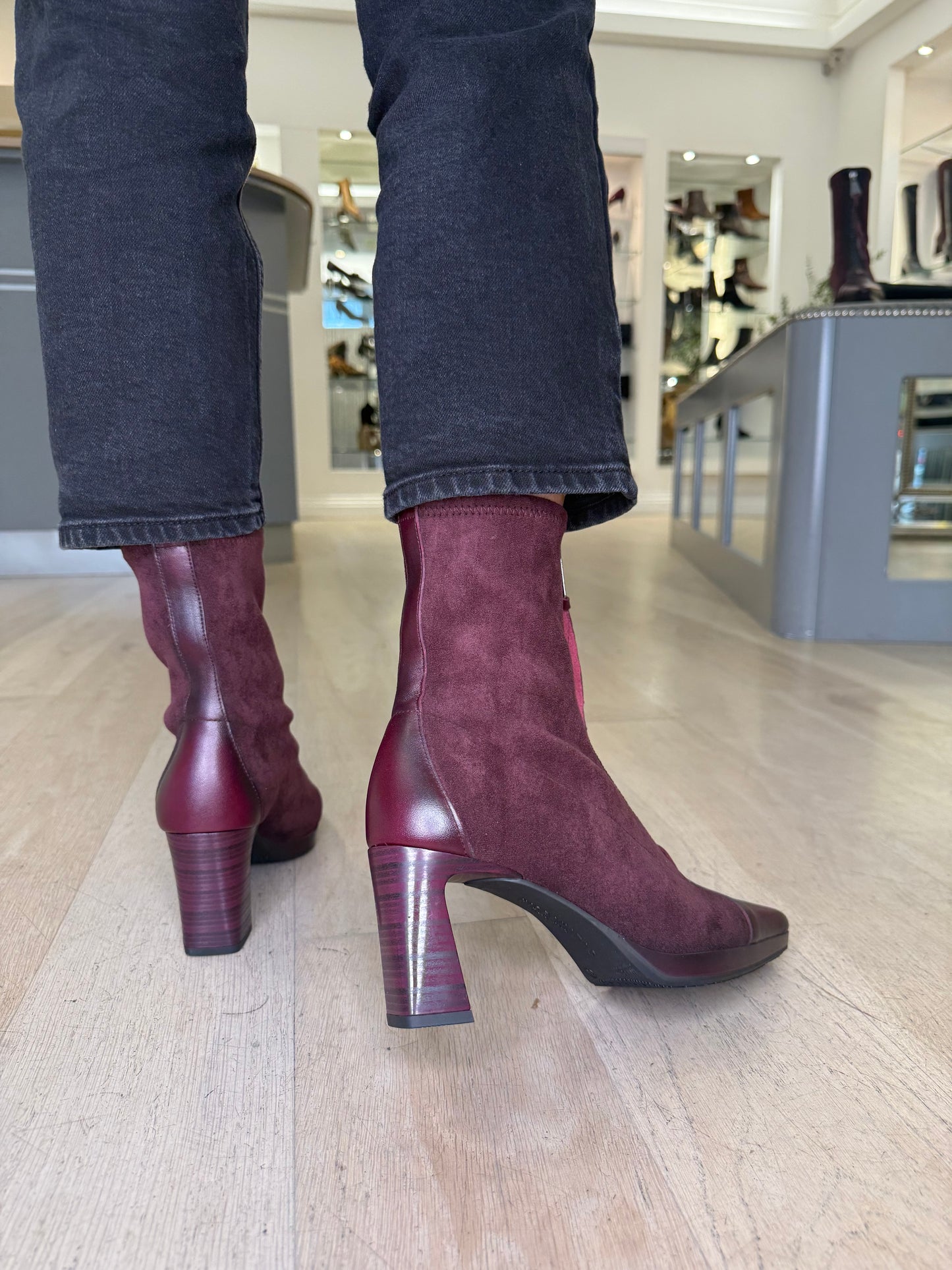 Hispanitas - Wine Suede & Leather Mix Front Zip Sock Boot