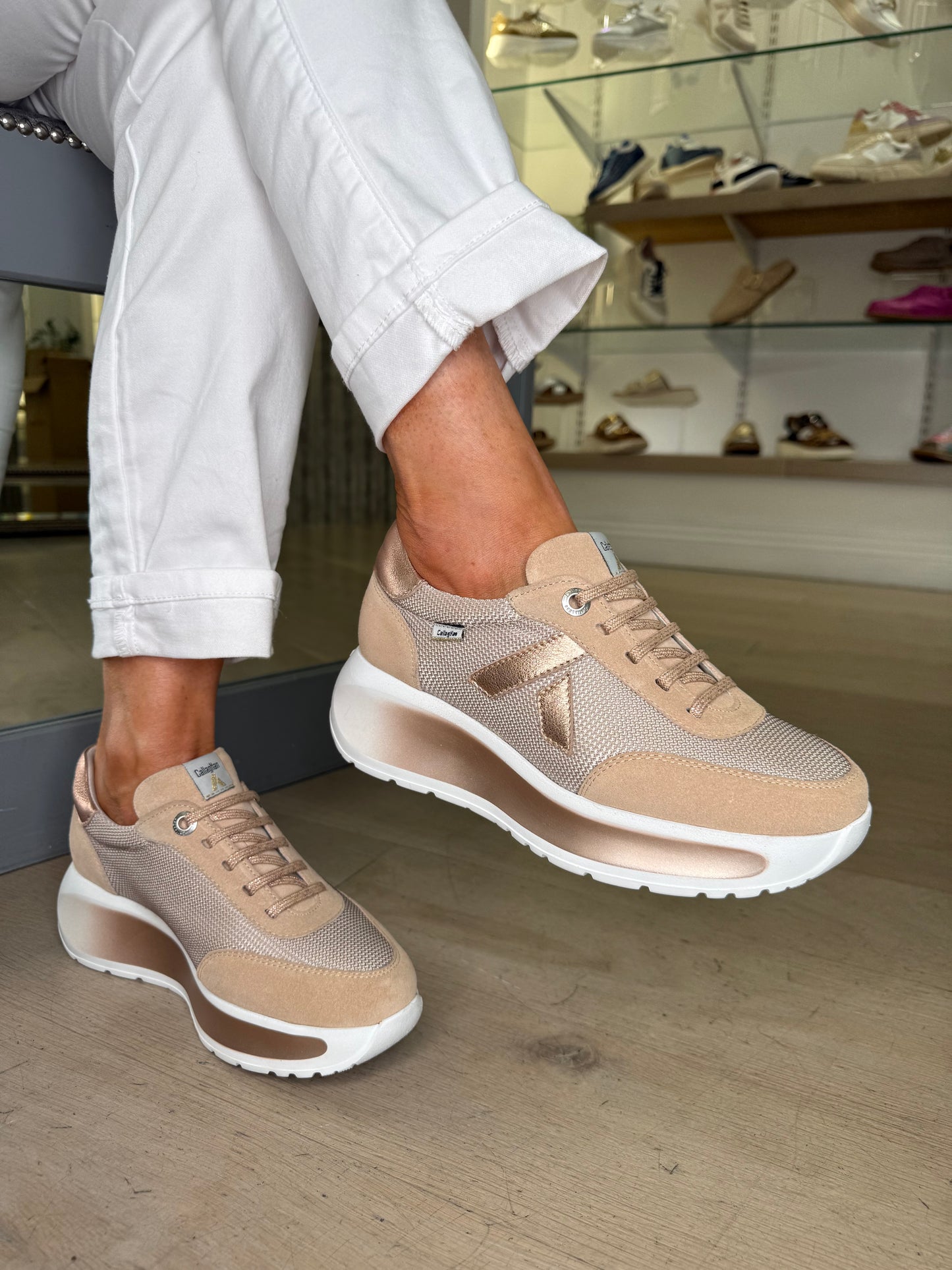Callaghan - Sand Suede Lace Up Shoe With Rose Gold  Metallic Trim