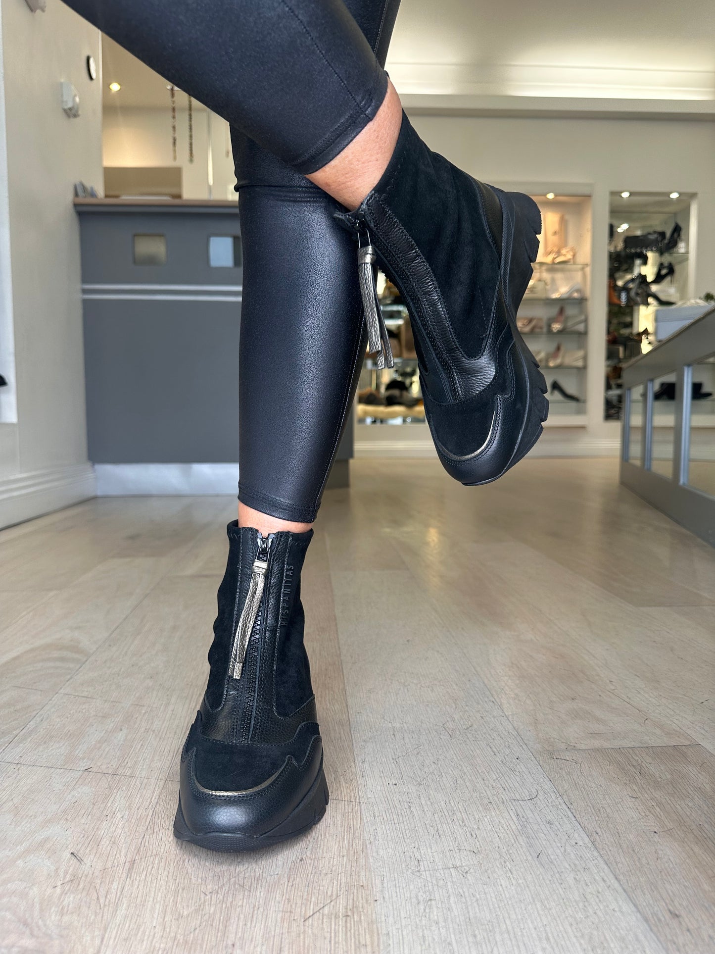 Hispanitas - Black Leather & Suede Mix Sporty Boot