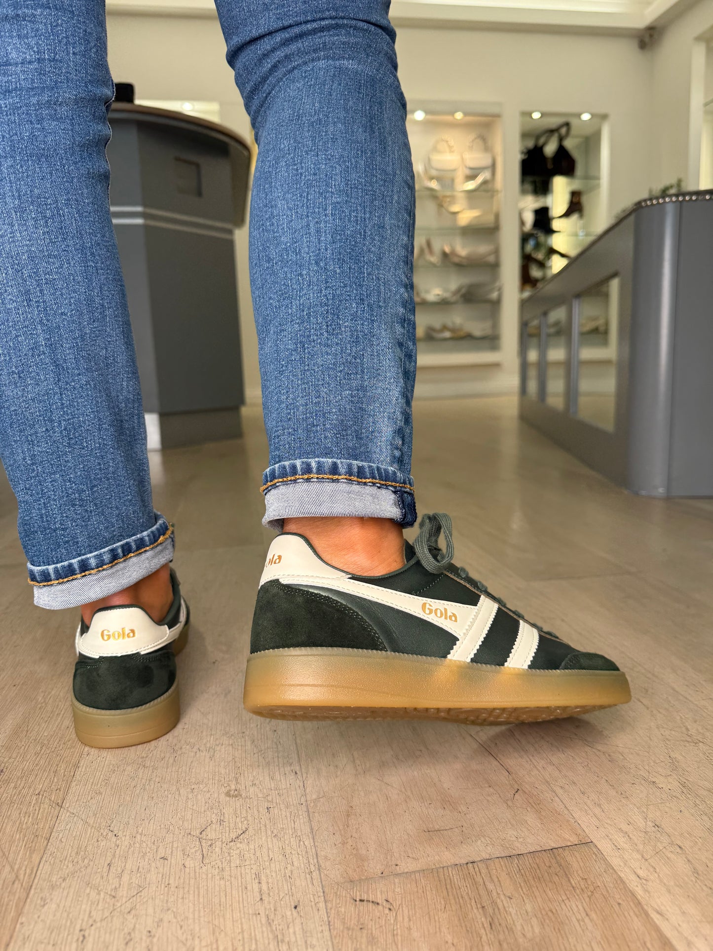 Gola - Viper Bottle Green Suede & Metallic Leather Trainer
