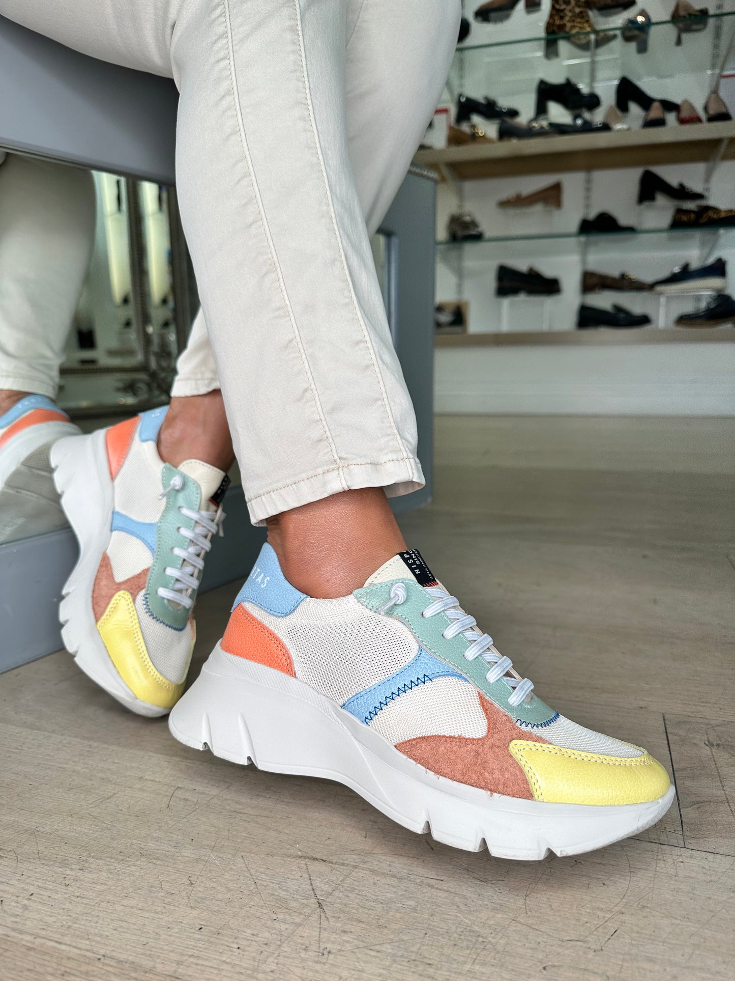 Hispanitas -Cream Multi Coloured Chunky Sole Trainer