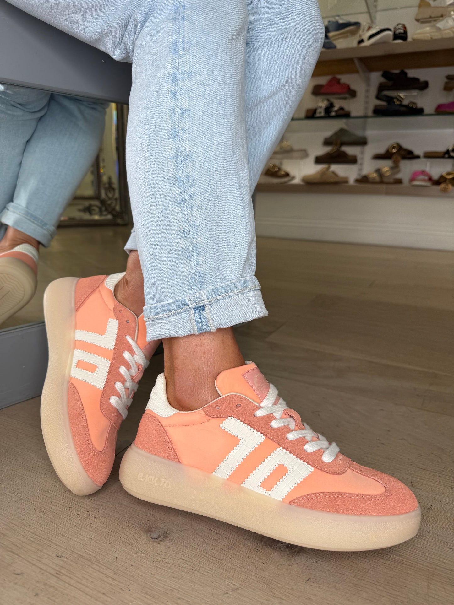 Back 70 - Peach Suede & Fabric Mix Platform Trainer