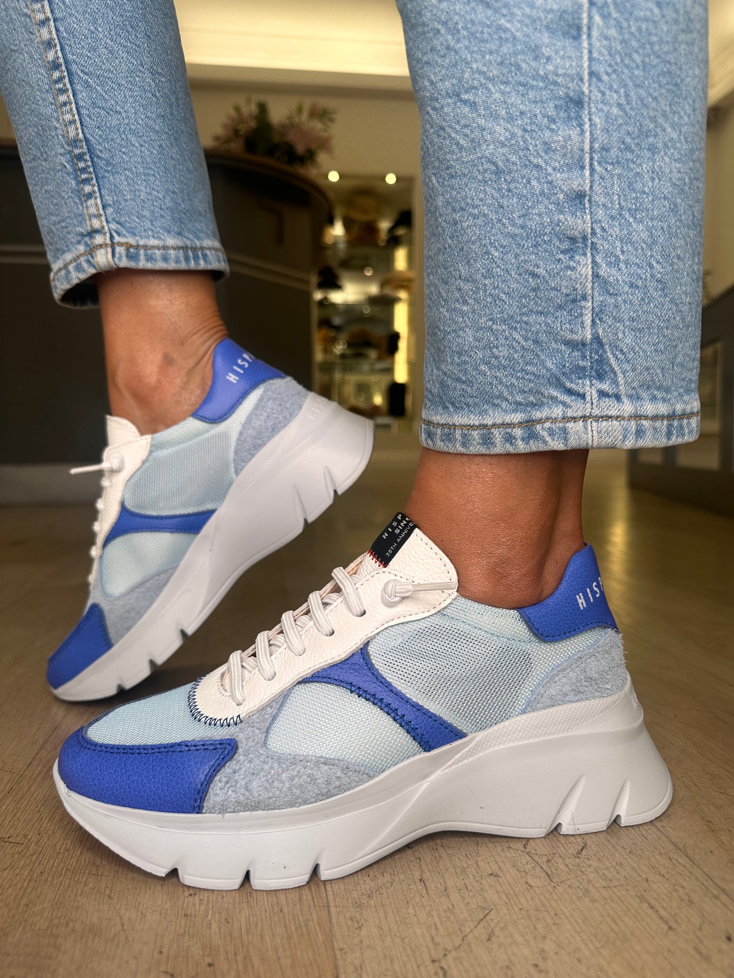 Hispanitas -Blue & White Mix Pull On Mesh Trainer