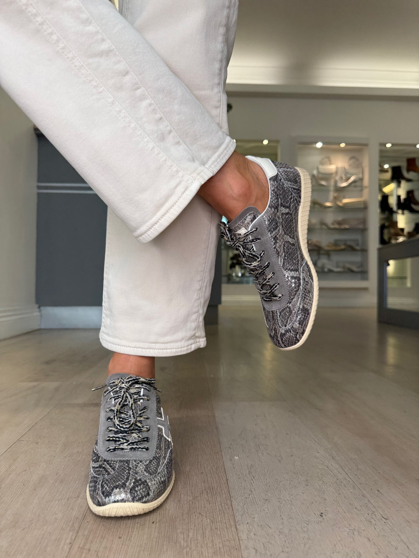 Another Trend - Stone & Grey Mix Snake Print Trainer