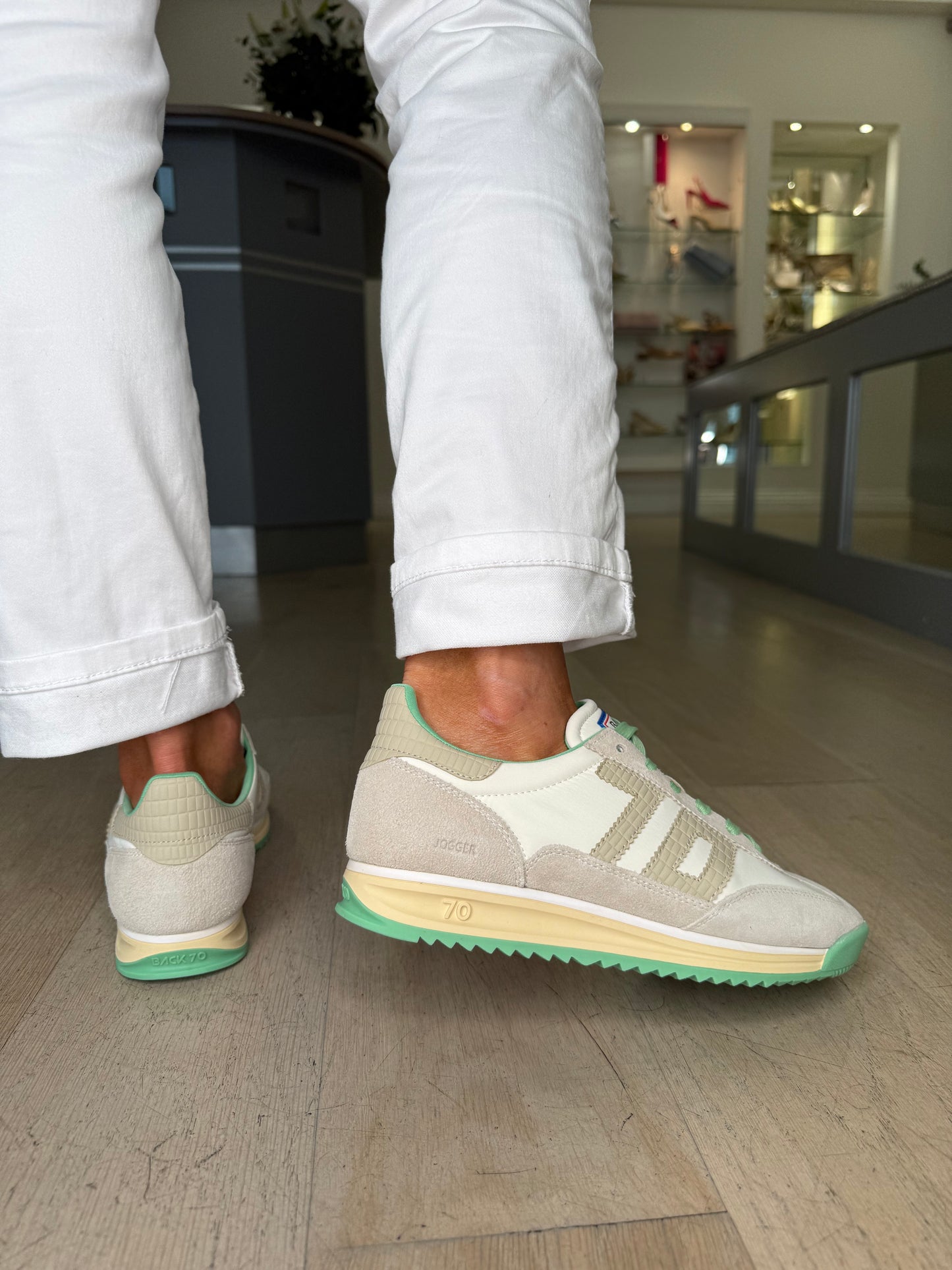 Back 70 - Mint Green/Stone Suede Trainer