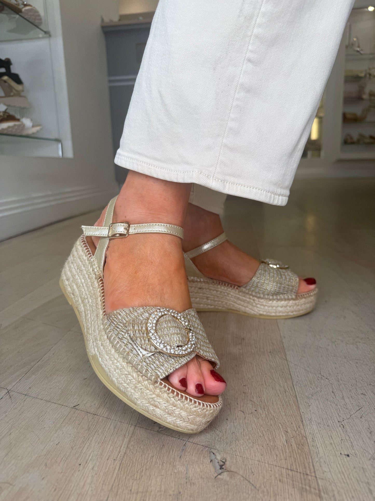 Viguera - Camello Espadrille Wedge With Diamante Buckle Trim