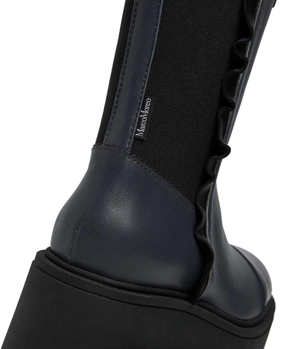 Marco Moreo - Marlene Black Chunky Sole Boot With Frill Trim